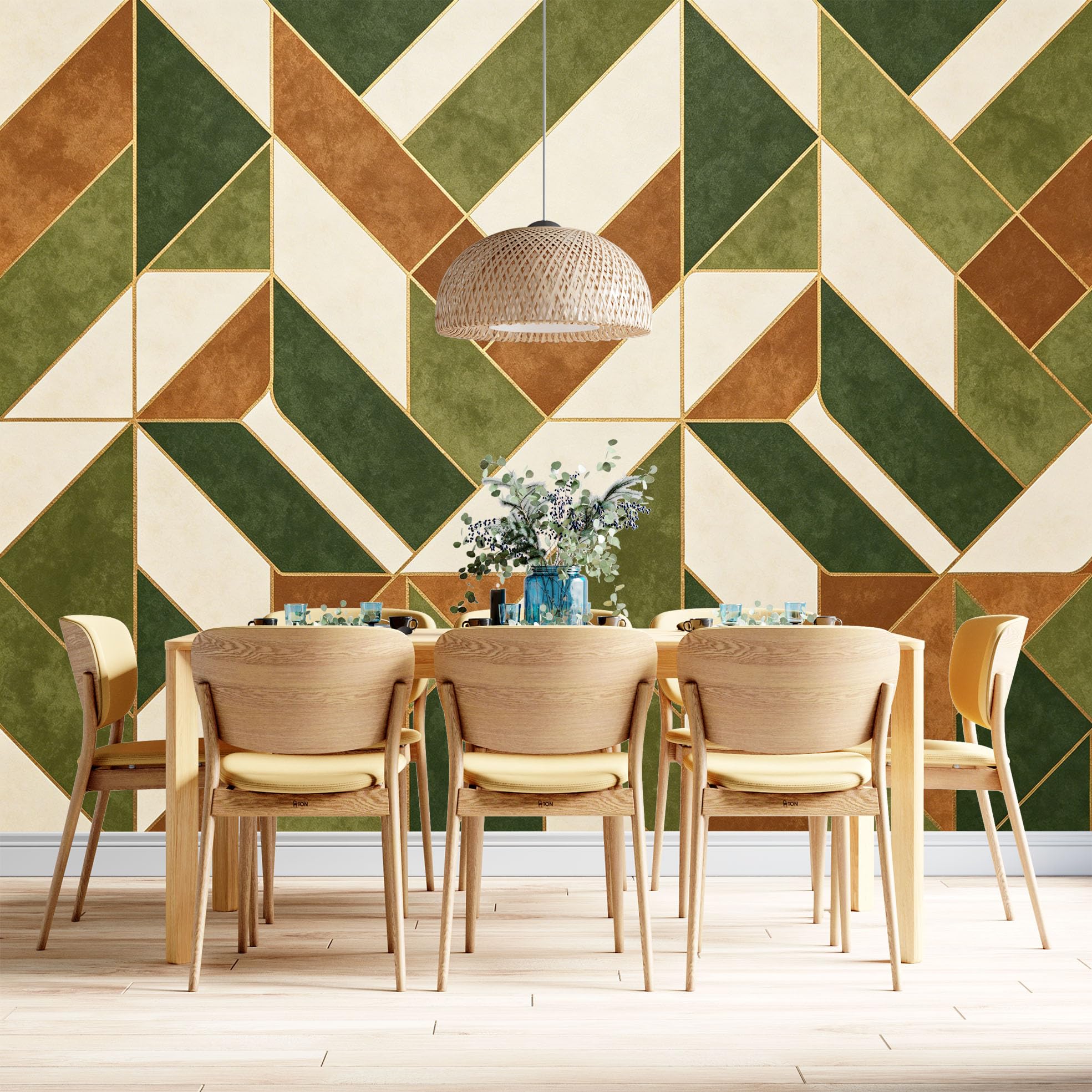 Genérico Papel Pintado Geométrico Verde Nórdico Sencillo, Autoadhesivo, De Gran Gramaje, Estilo Bohemio, Para Dormitorio, Sala De Estar Y Decoración Del Hogar. 260 Cm (Alto) X 420 Cm (Ancho).