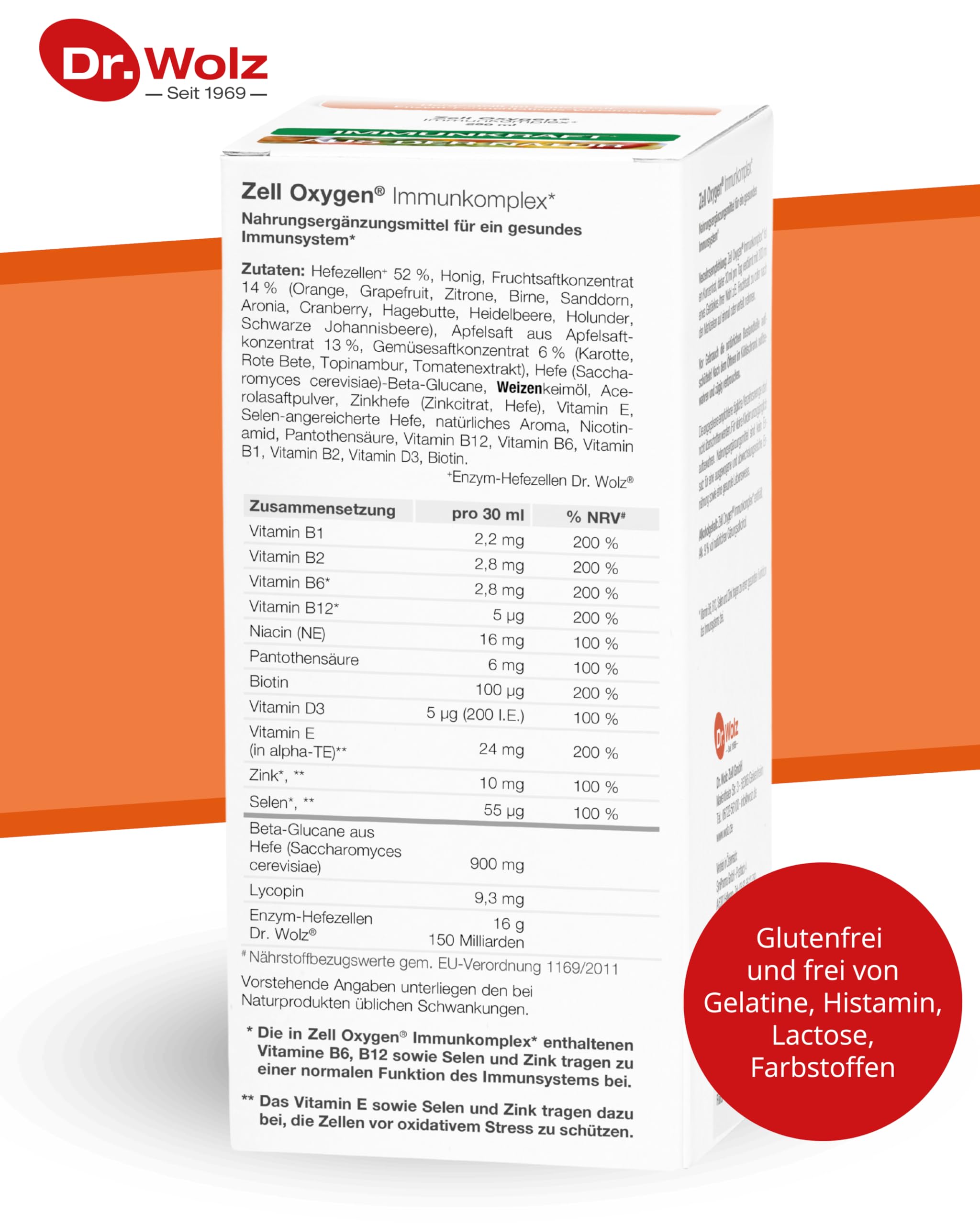 Dr. Wolz Zell Oxygen® Immunkomplex* 3x 250 ml - Konzentrat mit natürlichen Enzym-Hefezellen Dr. Wolz® - Komplex für Immunsystem* - Vitamine, Mineralstoffe & Spurenelemente - Immun-Kur