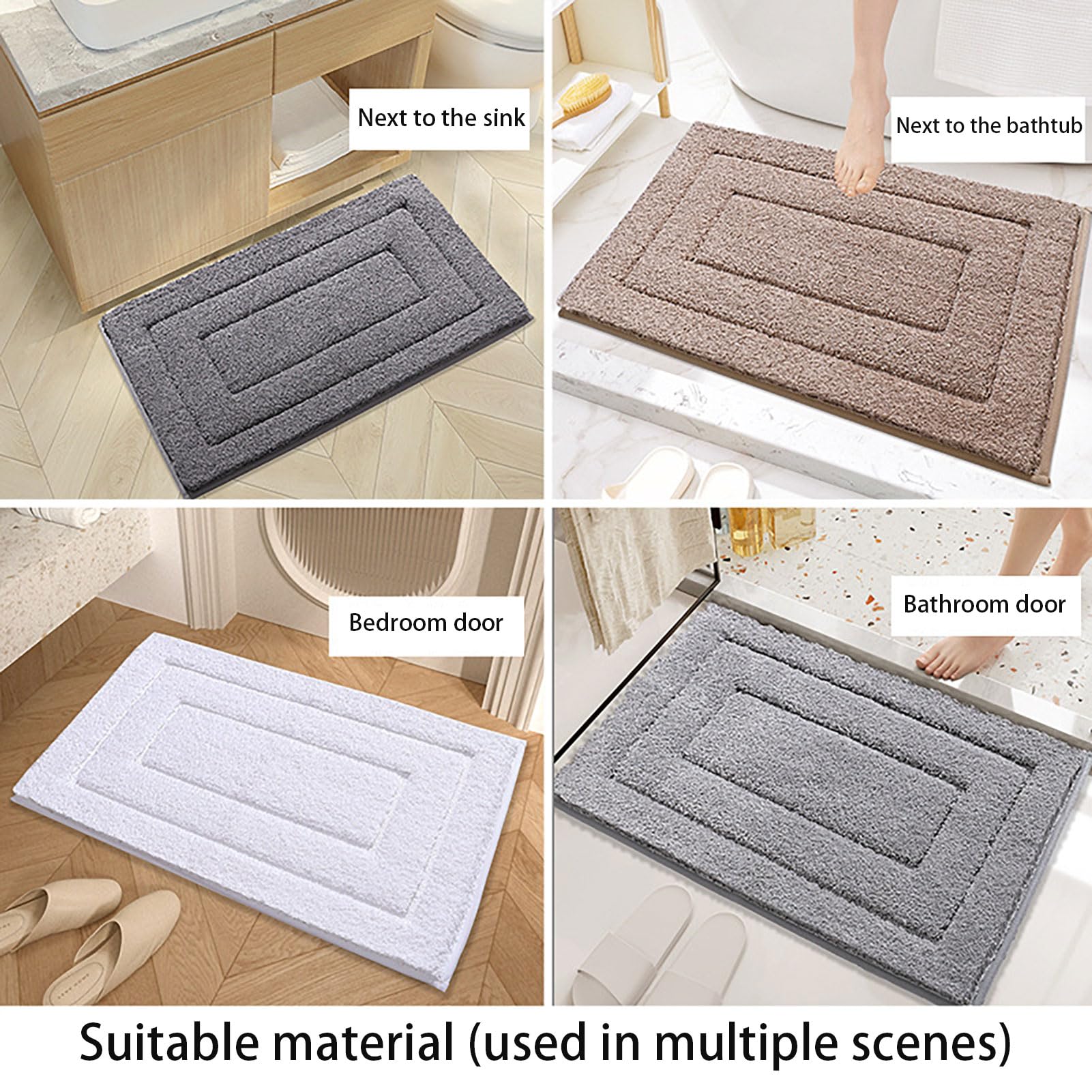 Badvorleger, Badezimmerteppich Waschbar rutschfest, Duschvorleger Schnelltrocknend, Badteppich Waschbar, Badematte Hochflor, Duschteppich Weich, für Dusche, Badewanne und Toilette