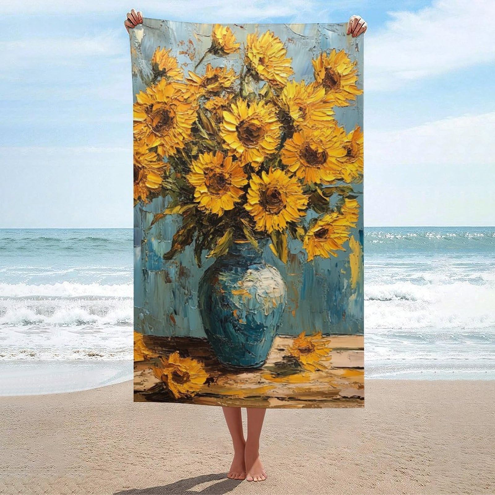 Serviette de plage absorbante à séchage rapide 130x80cm motif tournesols