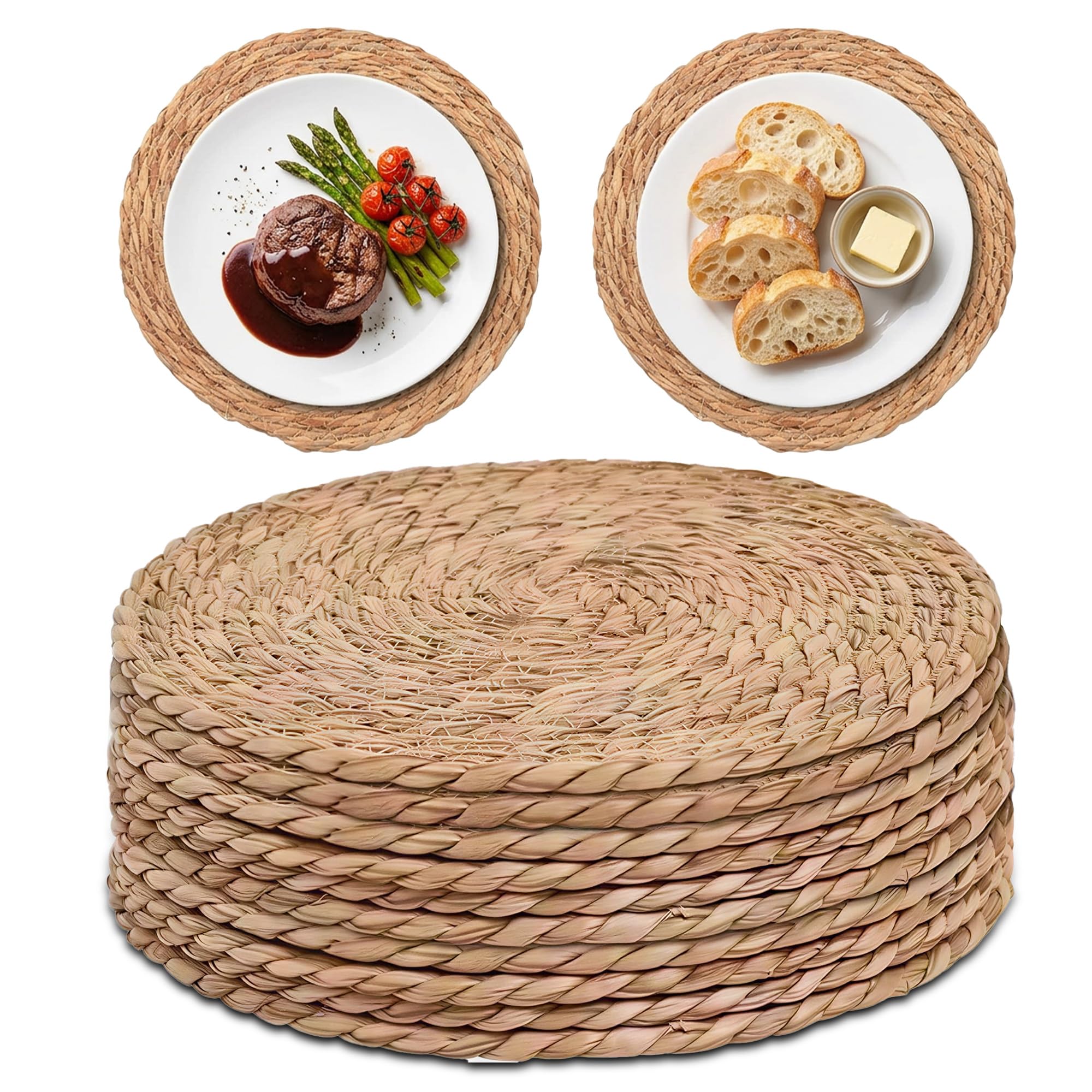 10Pcs 30cm Round Woven Placemats: Handwoven Rattan Placemats Heat Resistant Wicker Placemat for Dining Table Home Party Wedding Decor