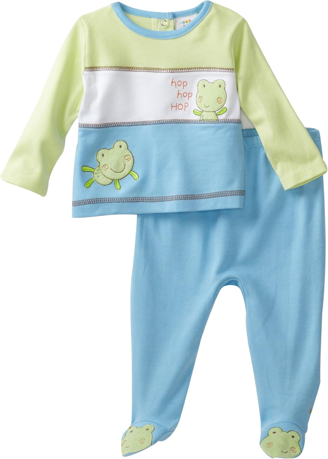 ABSORBA Baby-Boys Newborn Color Blocked Froggy Two Piece Footed Pant Set