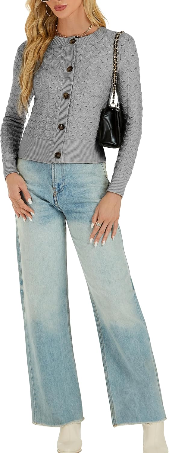 Women's Long Sleeve Cropped Knitted Sweater Cardigan Button Down Open Front Knitted Shrug Sweaters - Image 6