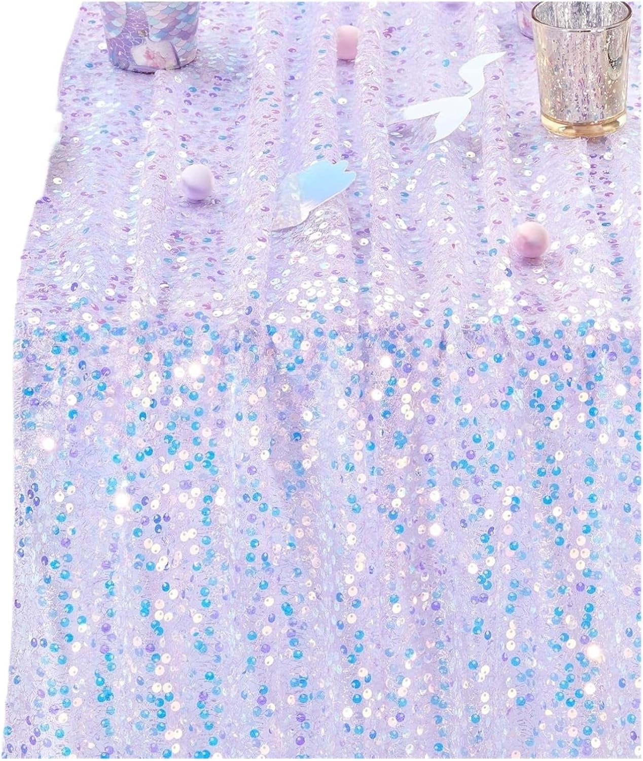 Iridescent Table Runner Table Runners Glitter Sequin Tablecloth for Party Wedding Summer Mermaid Birthday Decoration(Sage green,30x275cm)
