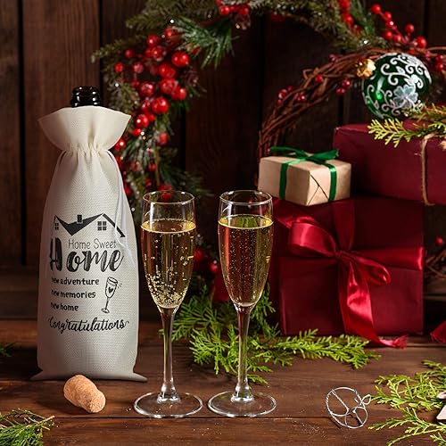 Miniatura 5 de Patelai Bolsa de regalo de vino de 8 piezas, bolsa reutilizable de arpillera para envolver vino, para botellas, felicitaciones de casa nueva,