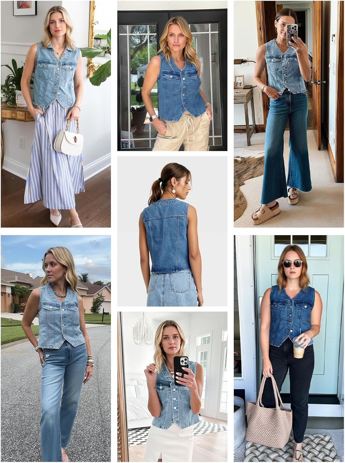 Tankaneo Womens Cropped Denim Vest V Neck Button Down Fitted Jean Tops Summer Sleeveless Trendy Waistcoat - Image 6