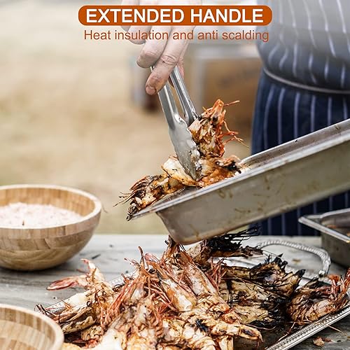 Miniatura 5 de 9 pinzas de cocina de acero inoxidable para asar, pinzas de cocina antideslizantes de metal para cocinar, ensalada y barbacoa, 7, 9 y 12 pulgadas