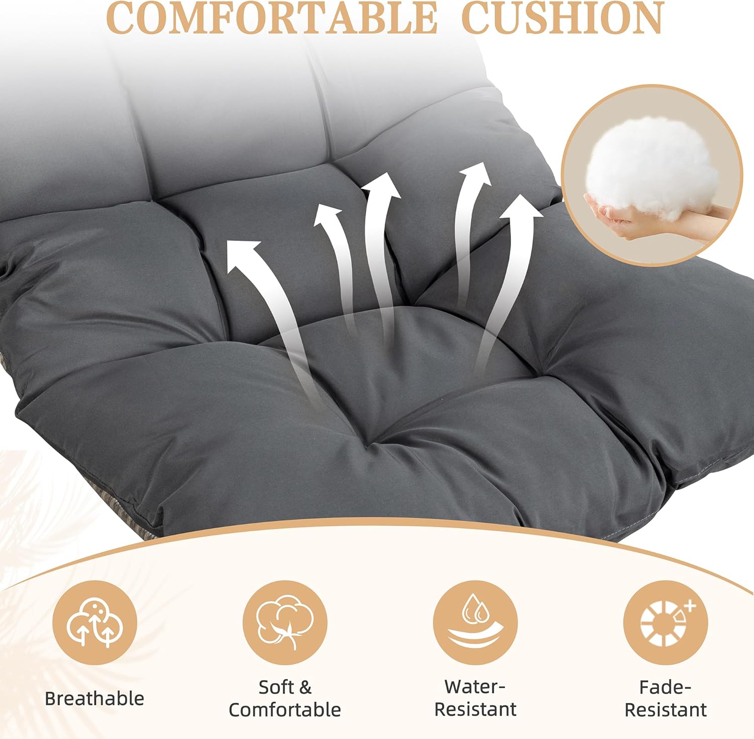 Vongrasig Swivel Wicker Chair PE Rattan Chair with Cushion, Oversized Patio Lounge Chair for Outdoor, Indoor, Balcony, Backyard, Garden, Living Room, Black Rattan