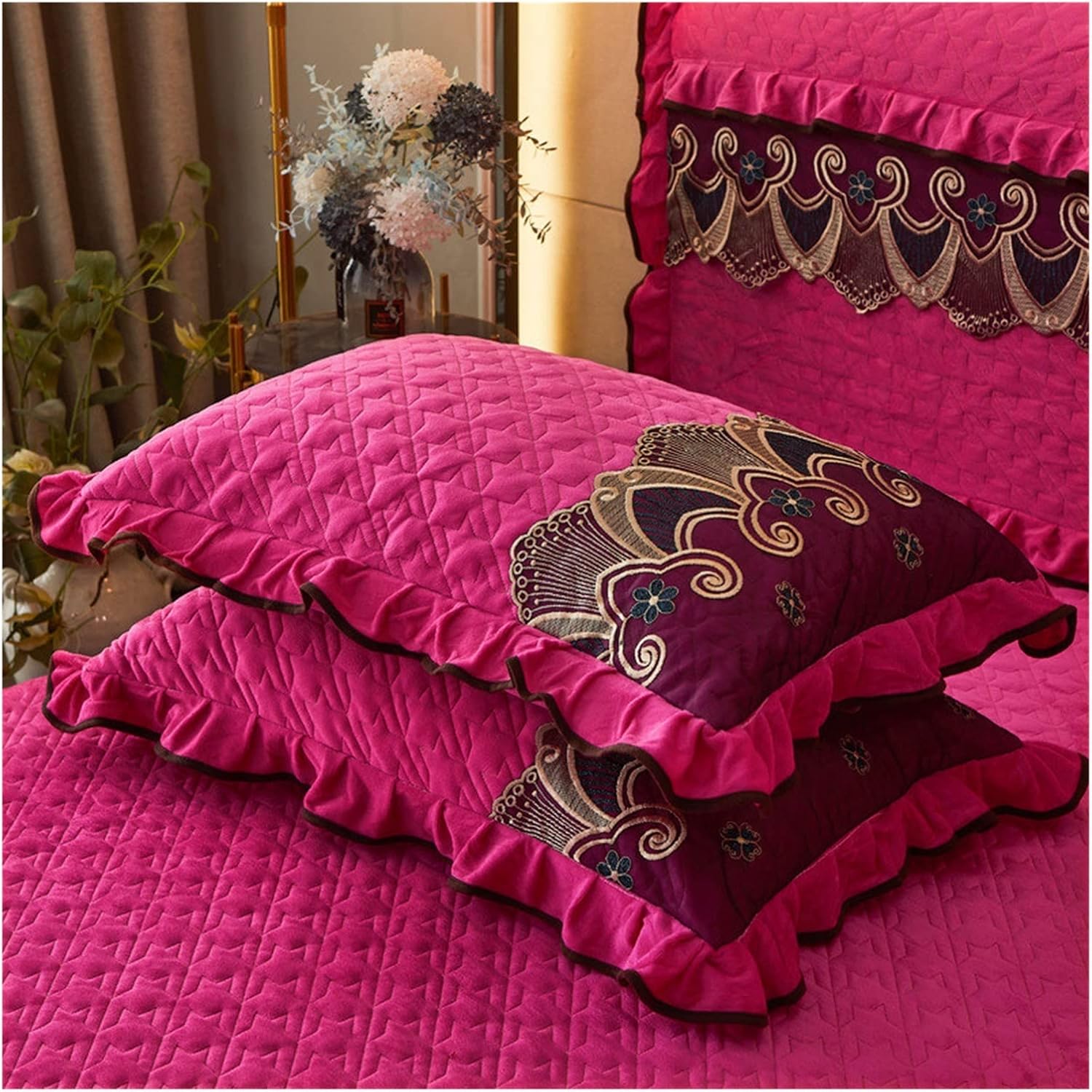 Lace Velvet Pillow Case Cover Bed Sleeping Rectangular Decor Soft Quilted Pillow Winter Warm 48 * 74cm