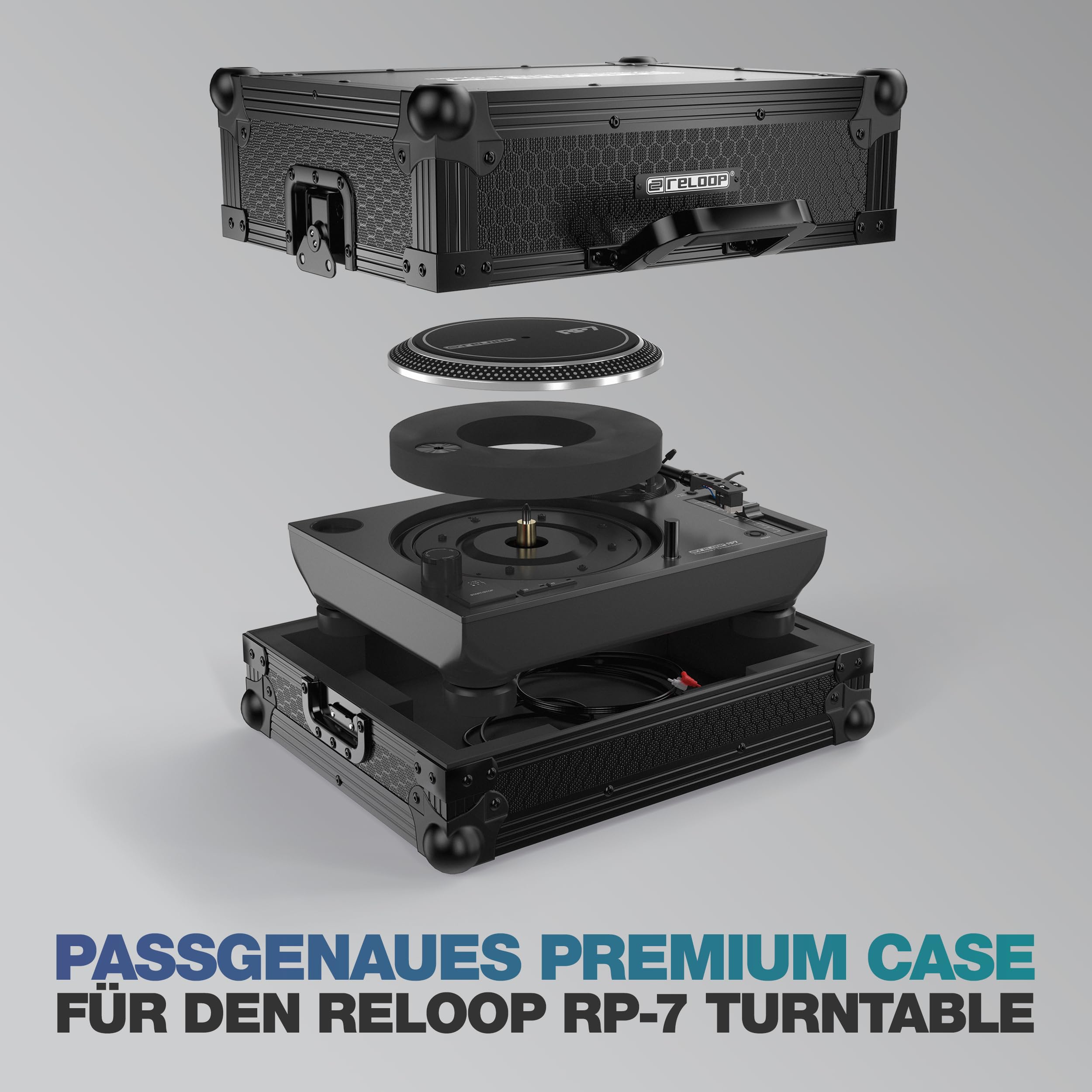 Reloop Premium RP-7 Turntable Case - Robuste Konstruktion mit kratzfester Hexa-Oberfläche in mattem Schwarz