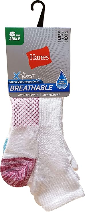 Hanes Women's 6-Pair Lightweight Breathable Ventilation Ankle Socks