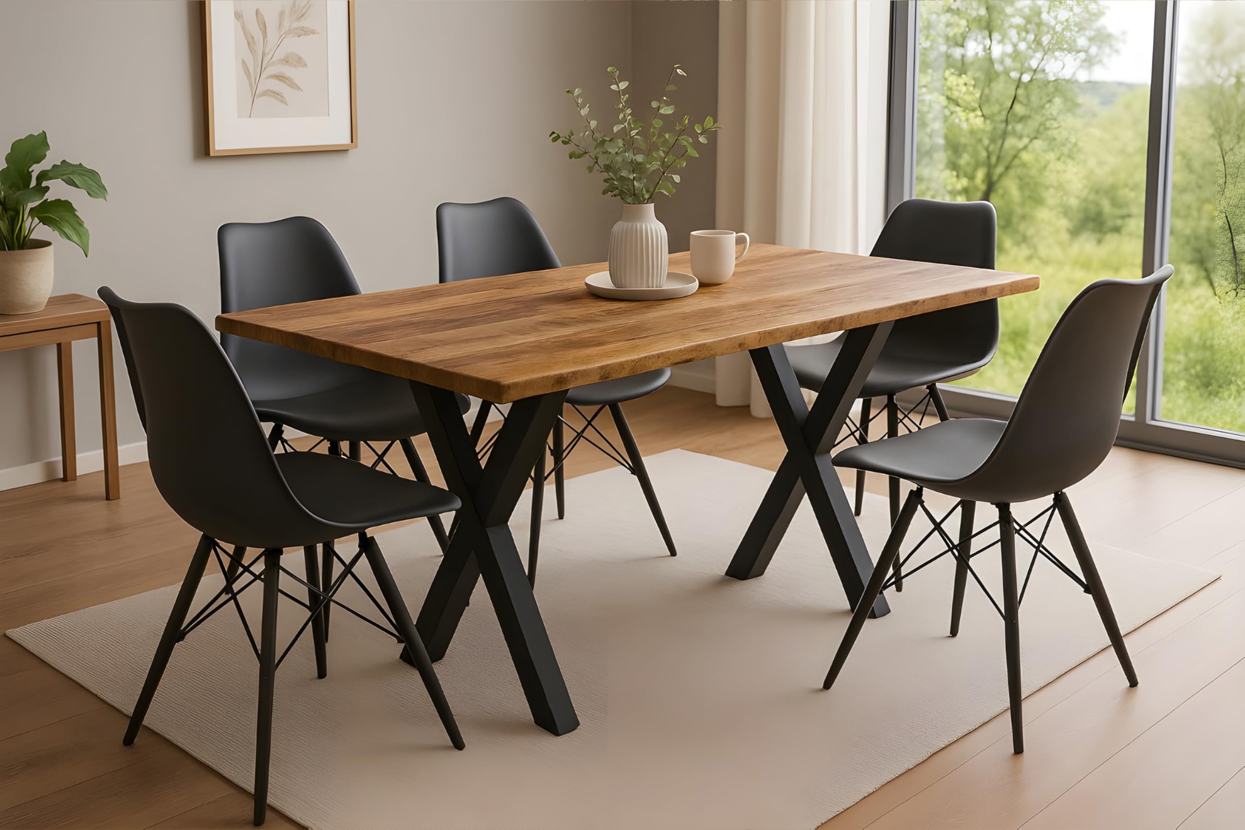 SAM Esstisch Mirabelle 200x100 cm Mangoholz Baumkante X-Gestell schwarz