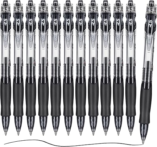 M&G Bolígrafos de gel de tinta negra, punta fina de 0.028 in, bolígrafos de tinta de gel retráctiles, escritura suave con agarre antideslizante