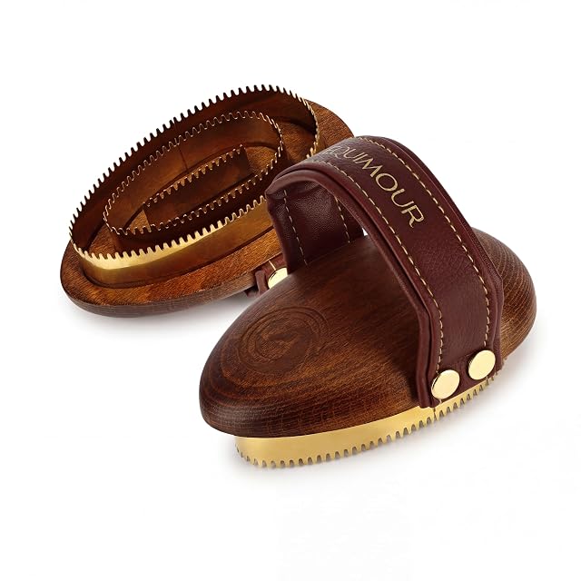 Equimour Almohaza Metálica - Púas de Latón y Madera para Caballo