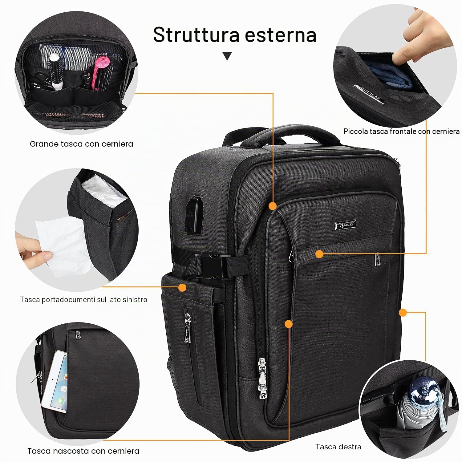 Relavel Borsa per trucco portatile da viaggio, grande organizzatore professionale con cinghia regolabile e separatori