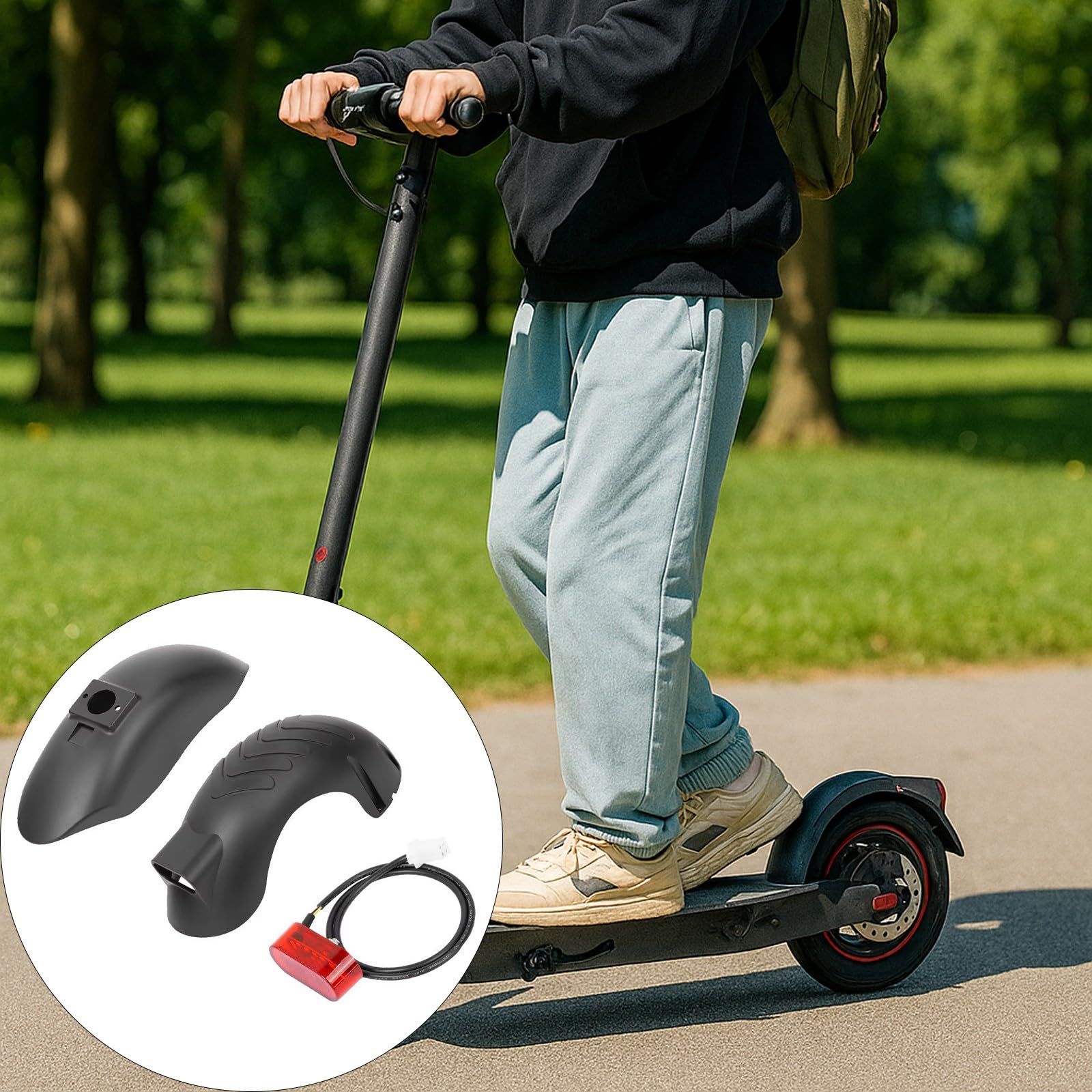 TEMOOUES Schutzblech vorne / hinten mit Rücklicht, verbreiterter Schutz, einfache Installation für Roller, Elektro-Scooter-Teile Sports &