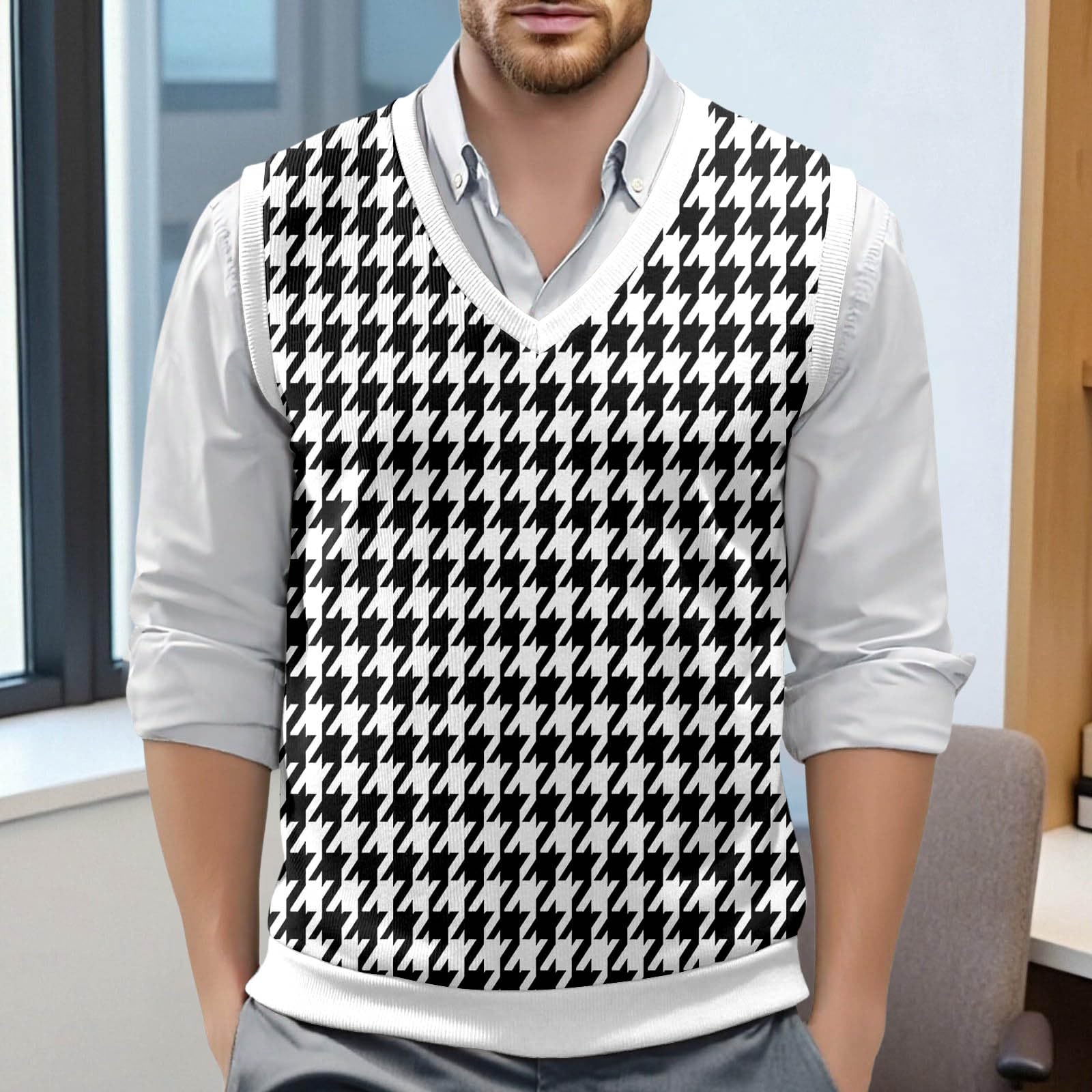 Pullunder Herren Ärmellose Strickweste Slim Fit Gestrickt Pulloverwestee Klassische Business Golfweste Wollweste Strickwaren Diamant West Dick Strickwesten Strickpullover Herren