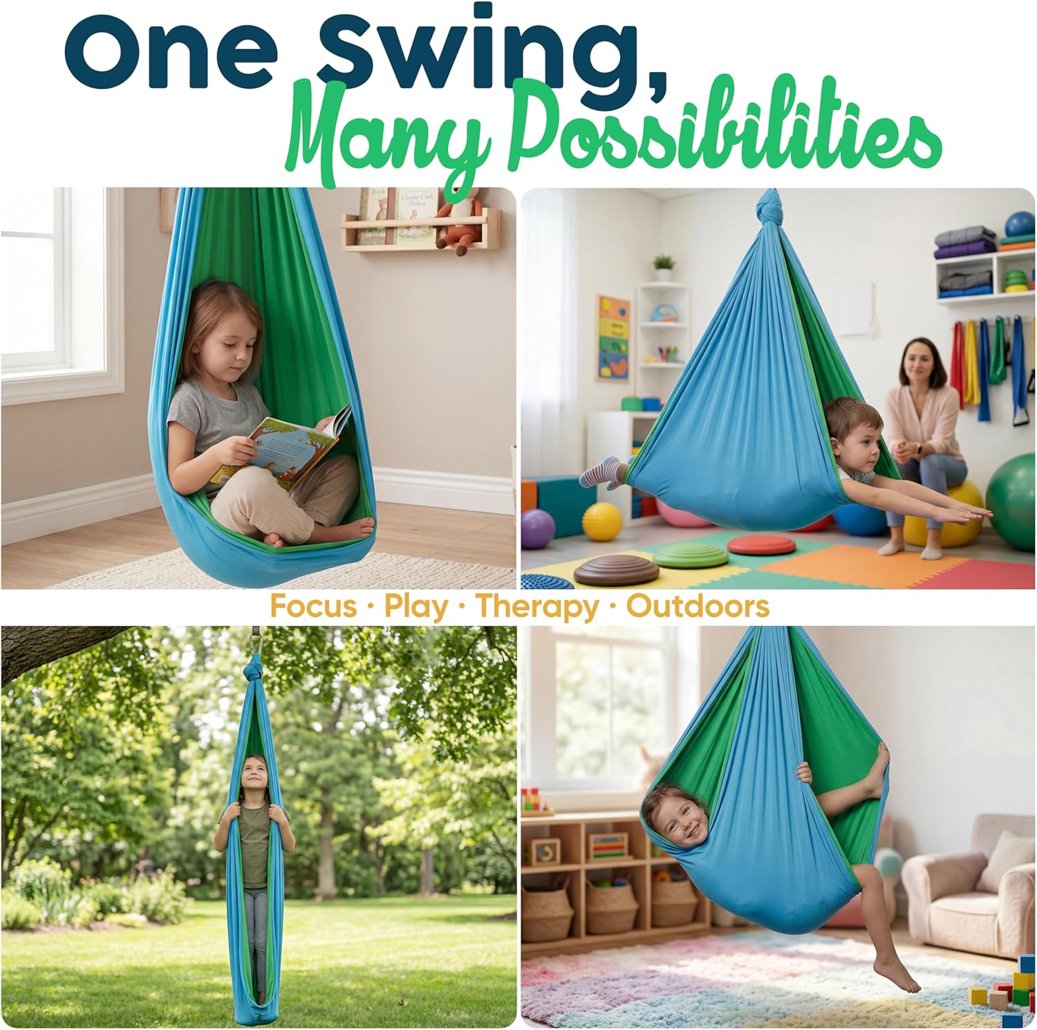 Sensory Swing for Kids Indoor Outdoor - Calming Cocoon Therapy Swing, Holds 300lbs - Hug-Like Sensory Hammock with 360° Swivel Hardware for Autism, ADHD, SPD Support