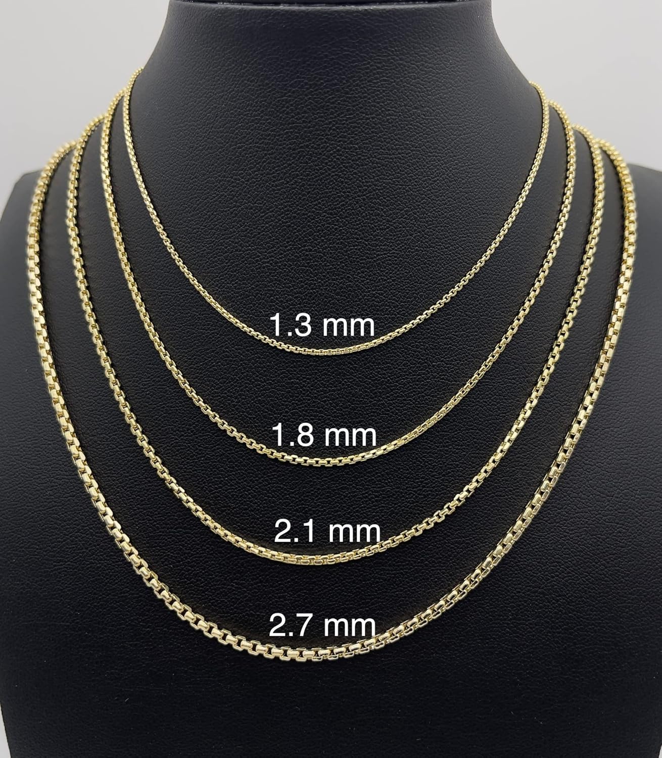 JEWELHEART 14K Real Gold Round Box Chain 1.3mm 1.8mm 2.1mm 2.7mm 3.4mm Yellow and White Real Gold Chains For Men Diamond Cut Link Chain Necklace For Women with Lobster Clasp 16" 18" 20" 22" 24" - Image 5