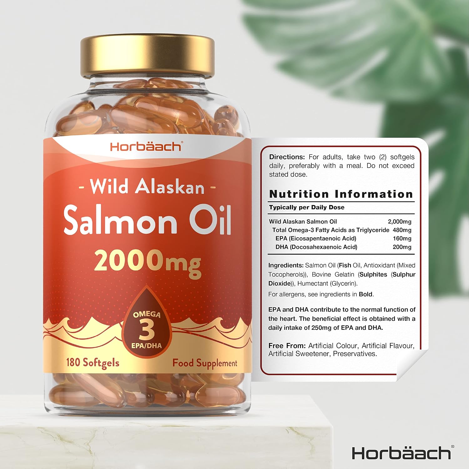 Salmon Oil 2000mg | 180 Softgel Capsules | Omega 3 Fish Supplement for Humans | with EPA/DHA Fatty Acids | Wild Alaskan | by Horbaach - Image 4