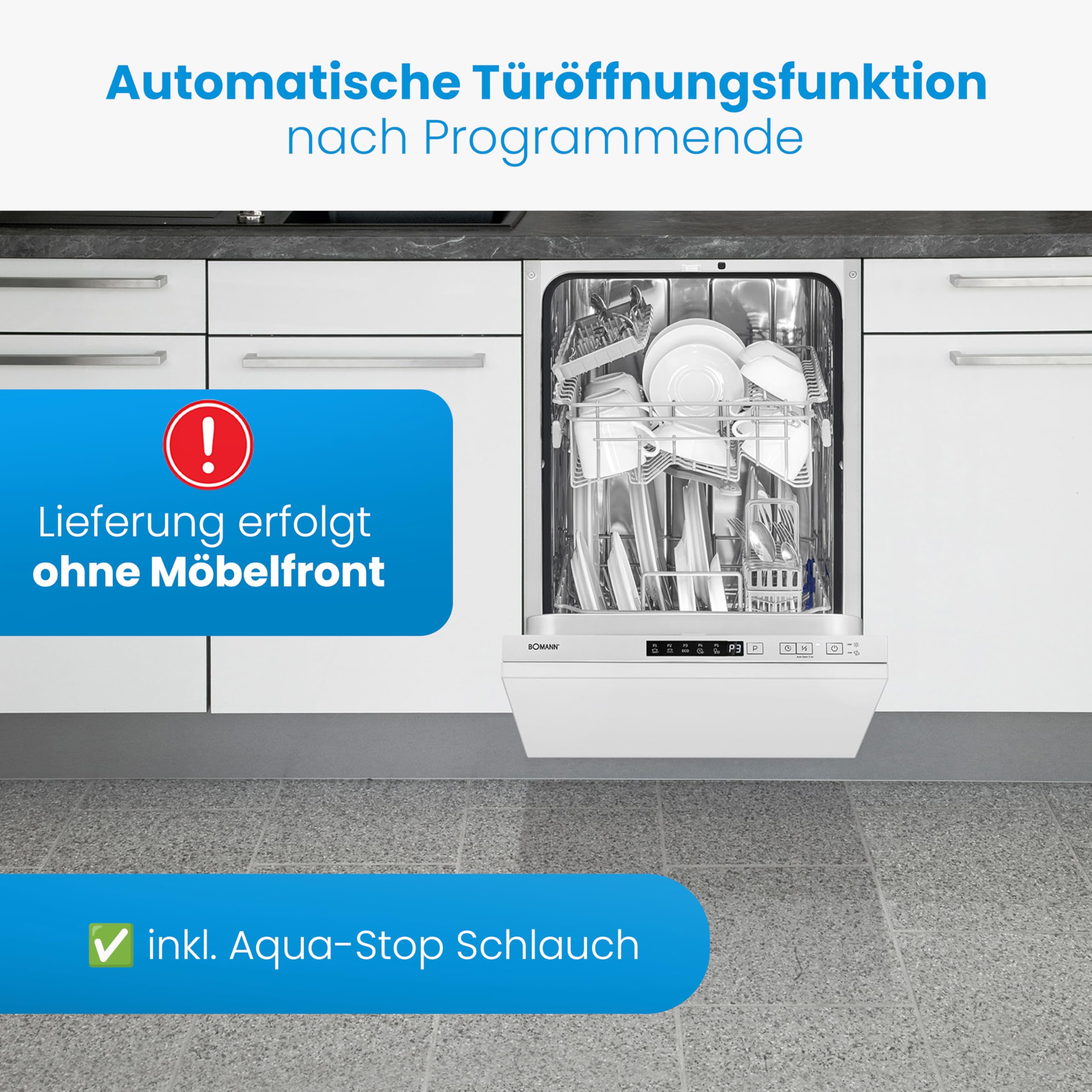 Bomann Geschirrspüler 45 cm vollintegrierbar 10 Maßgedecke 5 Programme 2 Sprühebenen GSPE 7420 VI