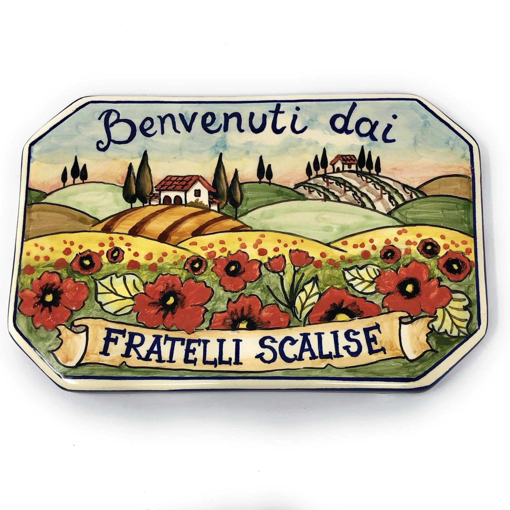 CERAMICHE D'ARTE PARRINI- Ceramica italiana artistica,numero civico in ceramica 20x13,numeri civici, personalizzato decorazione paesaggio toscano, fatta a mano made in ITALY Toscana