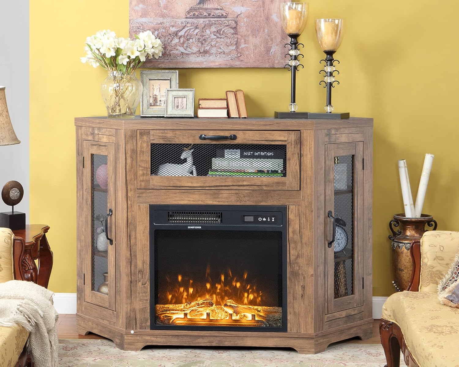 VINGLI TV Stand for 50 inch TV, Corner Fireplace TV Stand