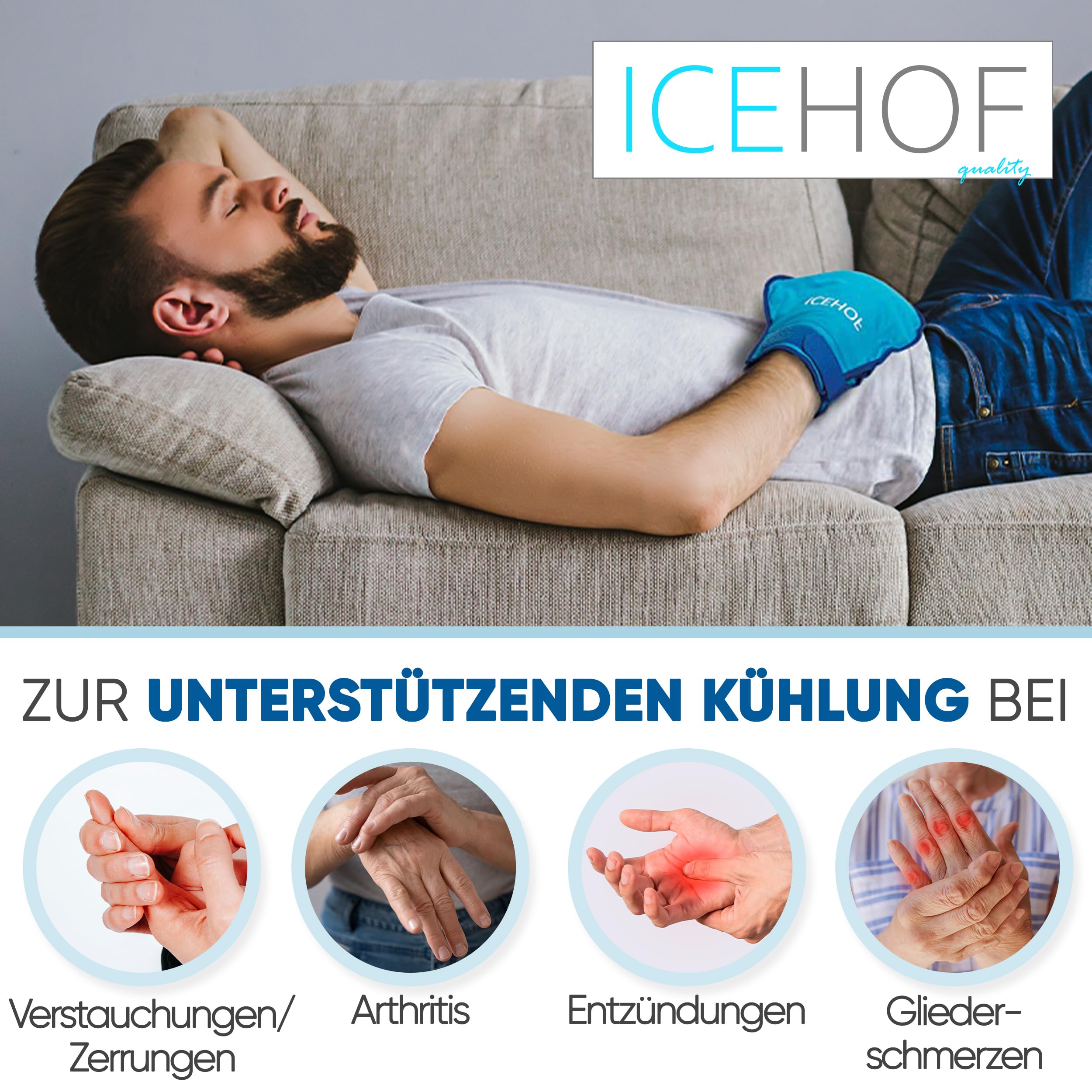 ICEHOF Kühlhandschuhe [2x] Sanfter Stoff - Kühlende Handschuhe für Hände/Finger - Gel-Handschuhe Kältehandschuhe (blau)