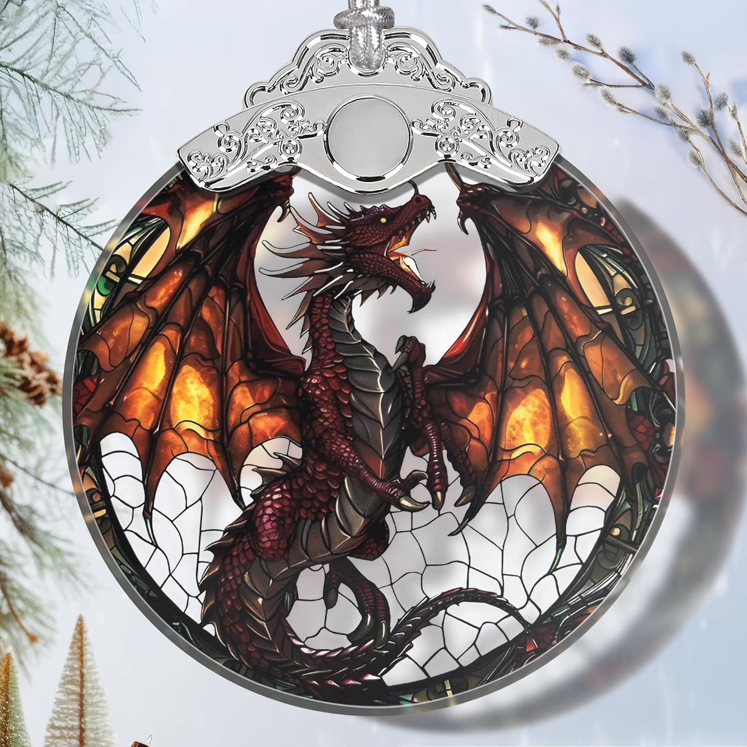 Christmas Ornament Stained Glass Flying Dragon Ornament