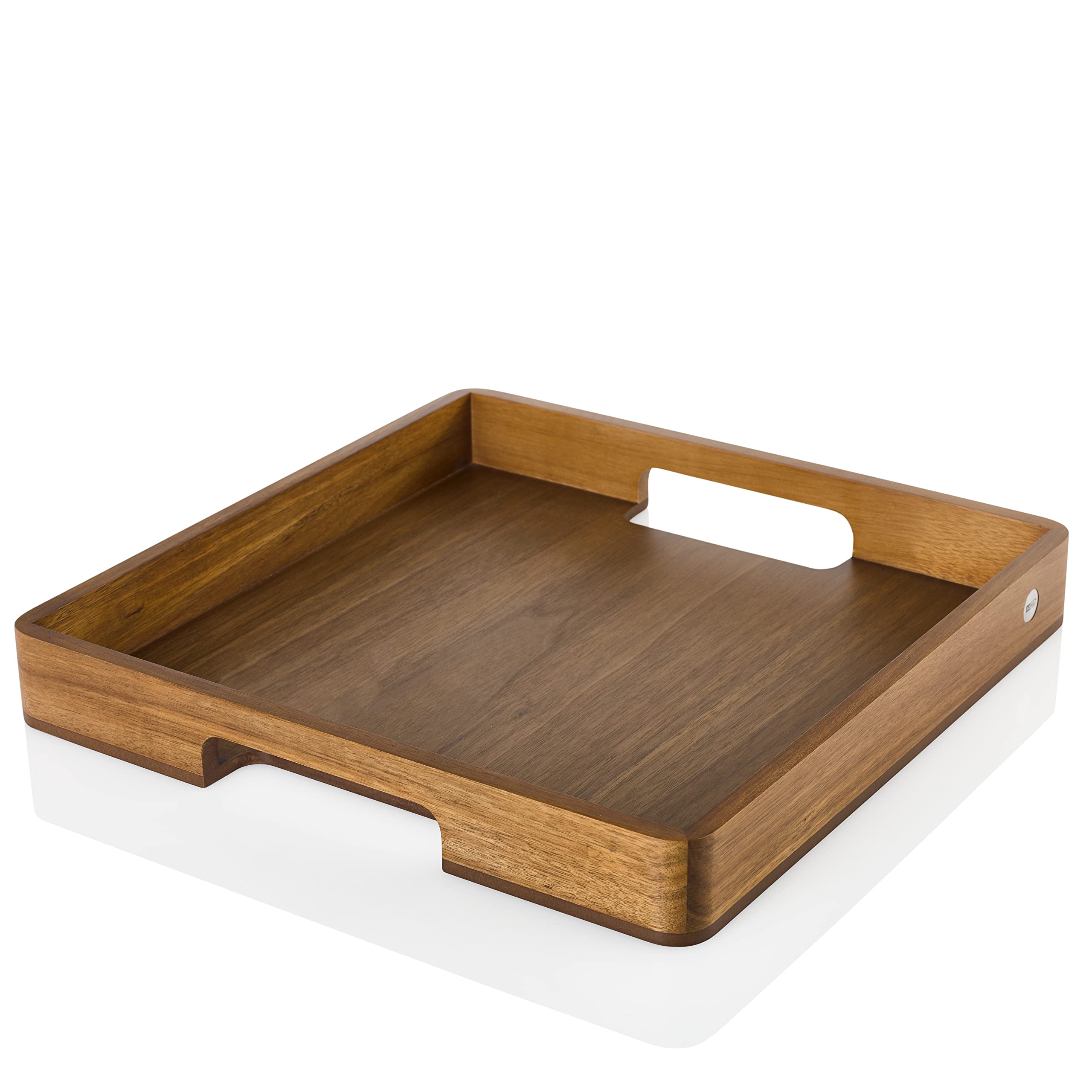 AdHoc ST22 - Bandeja para servir platos, bebidas, aperitivos con mango SERVE SQUARE rectangular, madera de acacia/nogal