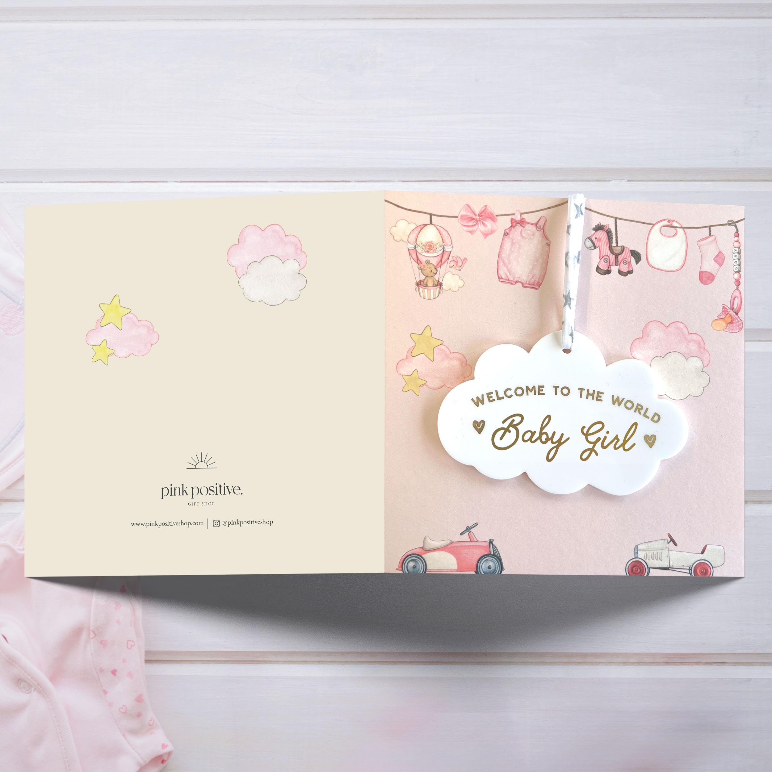 New Baby Girl or Baby Boy Card With Personalised Cloud Keepsake Gift, Welcome To The World Little One New Baby Card - Image 2