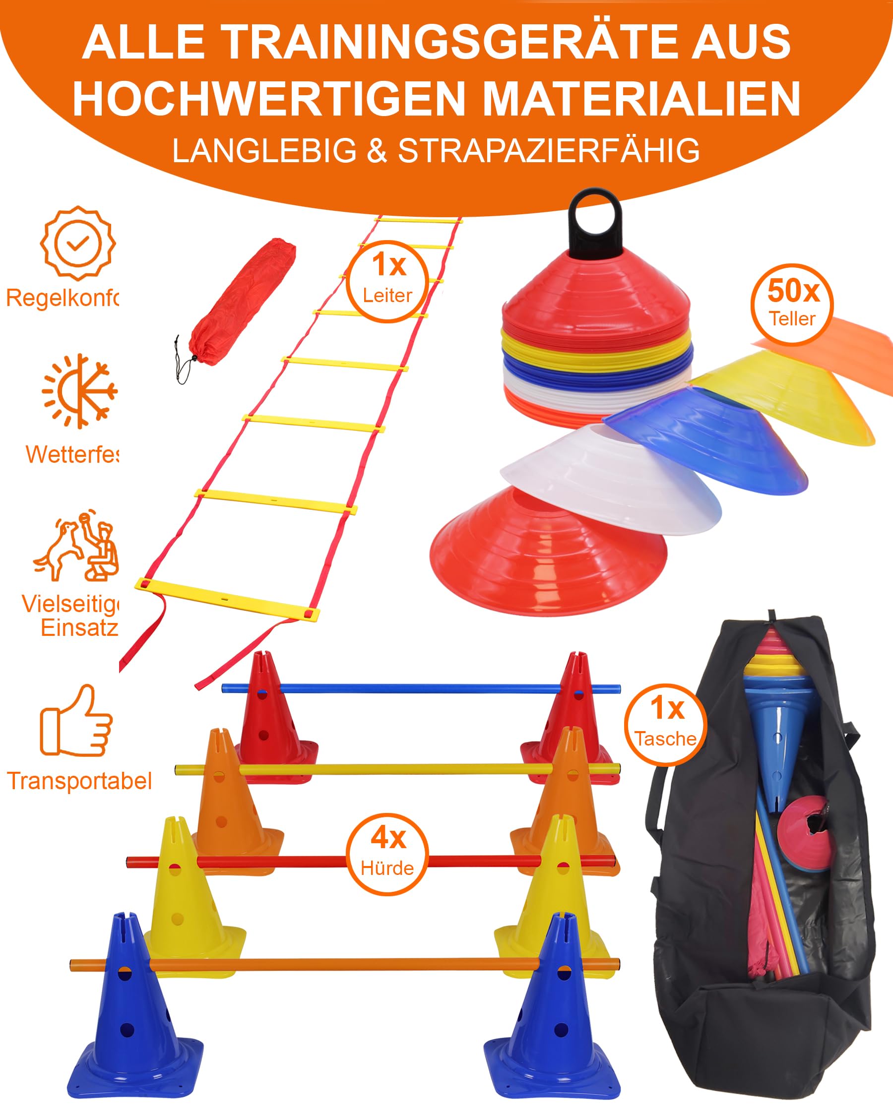 Kit de coordination avec échelle de coordination, plaques de marquage, obstacles de saut et sac - Pour parcours, mouvement et coordination - École, sport et entraînement des chiens