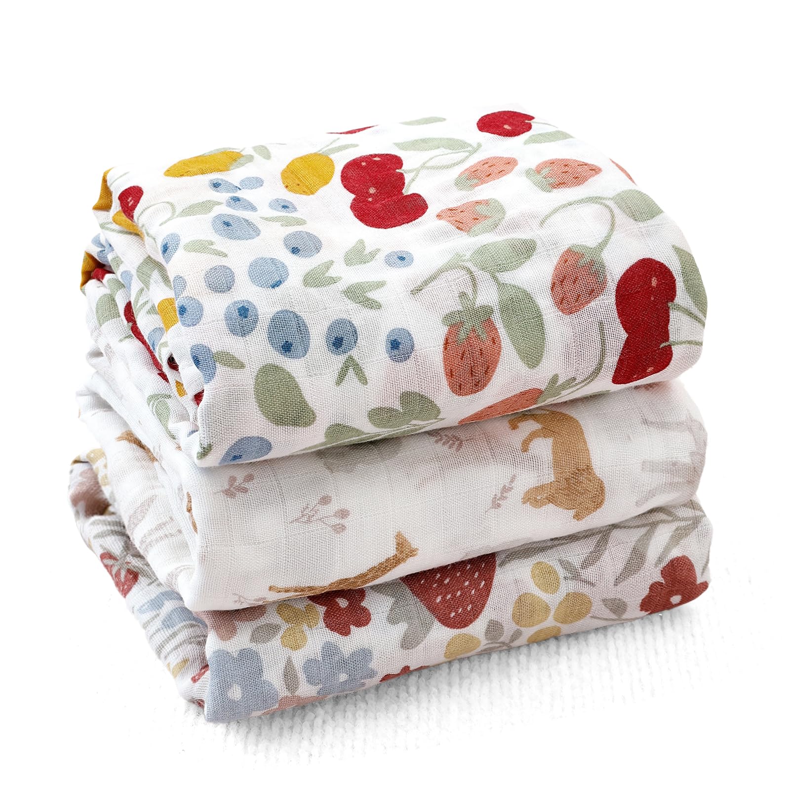 CoolaPeach Muslin Swaddle Blankets for Baby Boys and Girls,3 Pack Breathable Soft Receiving Blanket,Large 43.3X 43.3 inches,Newborn Essentials Must