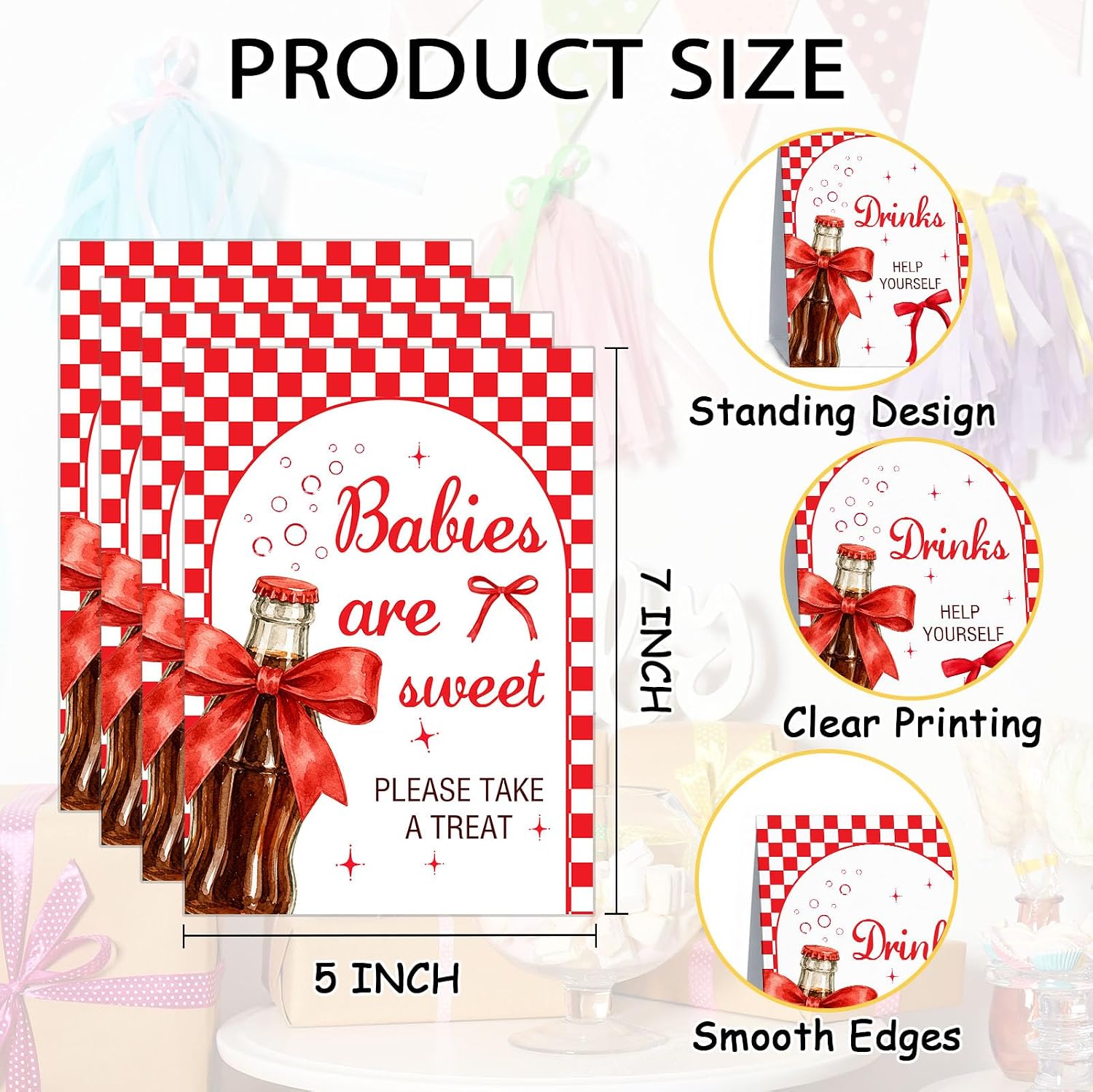 Soda Baby Shower Signs Set of 4, She's Ready to Pop Baby Shower Decor Red image 2