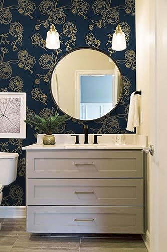 Miniatura 4 de Safiyya Papel tapiz de 78.7 x 17.3 pulgadas, papel de contacto negro y dorado, papel tapiz floral, autoadhesivo, extraíble, para cubrir dormitorios,