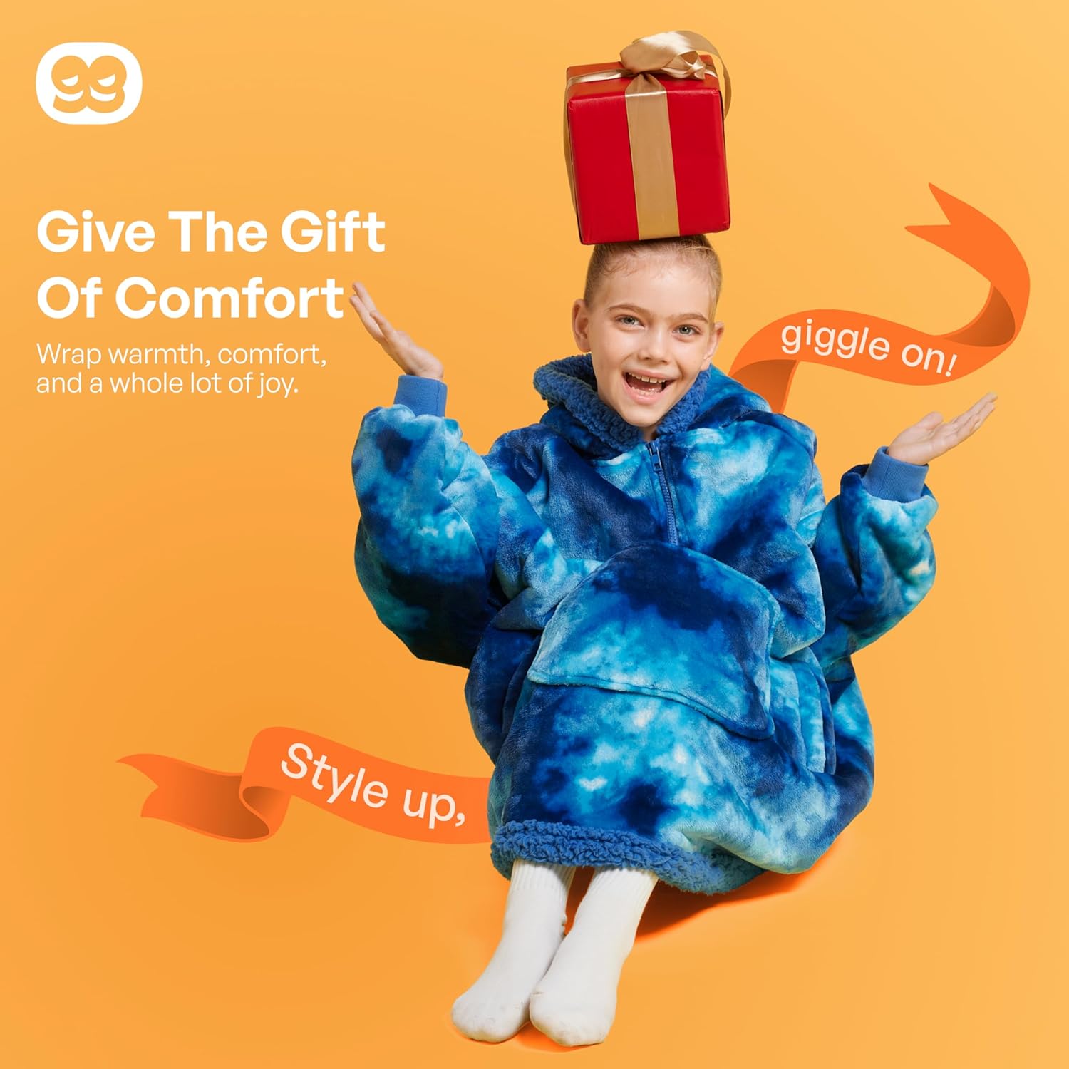 Giggling Getup Wearable Blanket Hoodie for Girls and Boys Warm Cozy Sherpa Fleece Hooded Blanket Sweatshirt Oversized Hoodie with Giant Pocket & Sleeves for Kids Dark Blue Tie Dye - Image 8