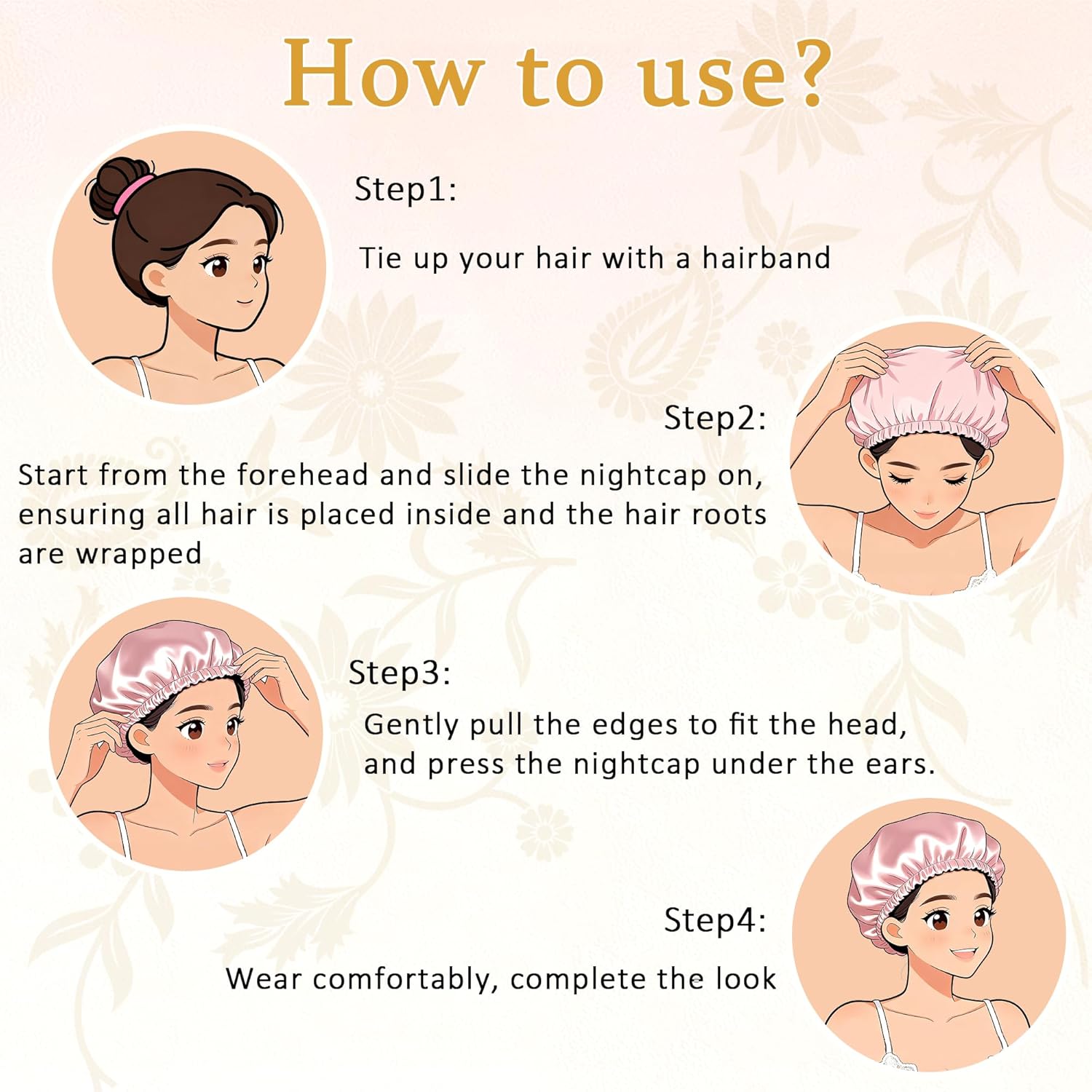 Bonnet Sleeping for Women Satin Hair Bonnet, Anti Frizz Silk Sleep Cap Women-Hair Accessories Medium - Image 6