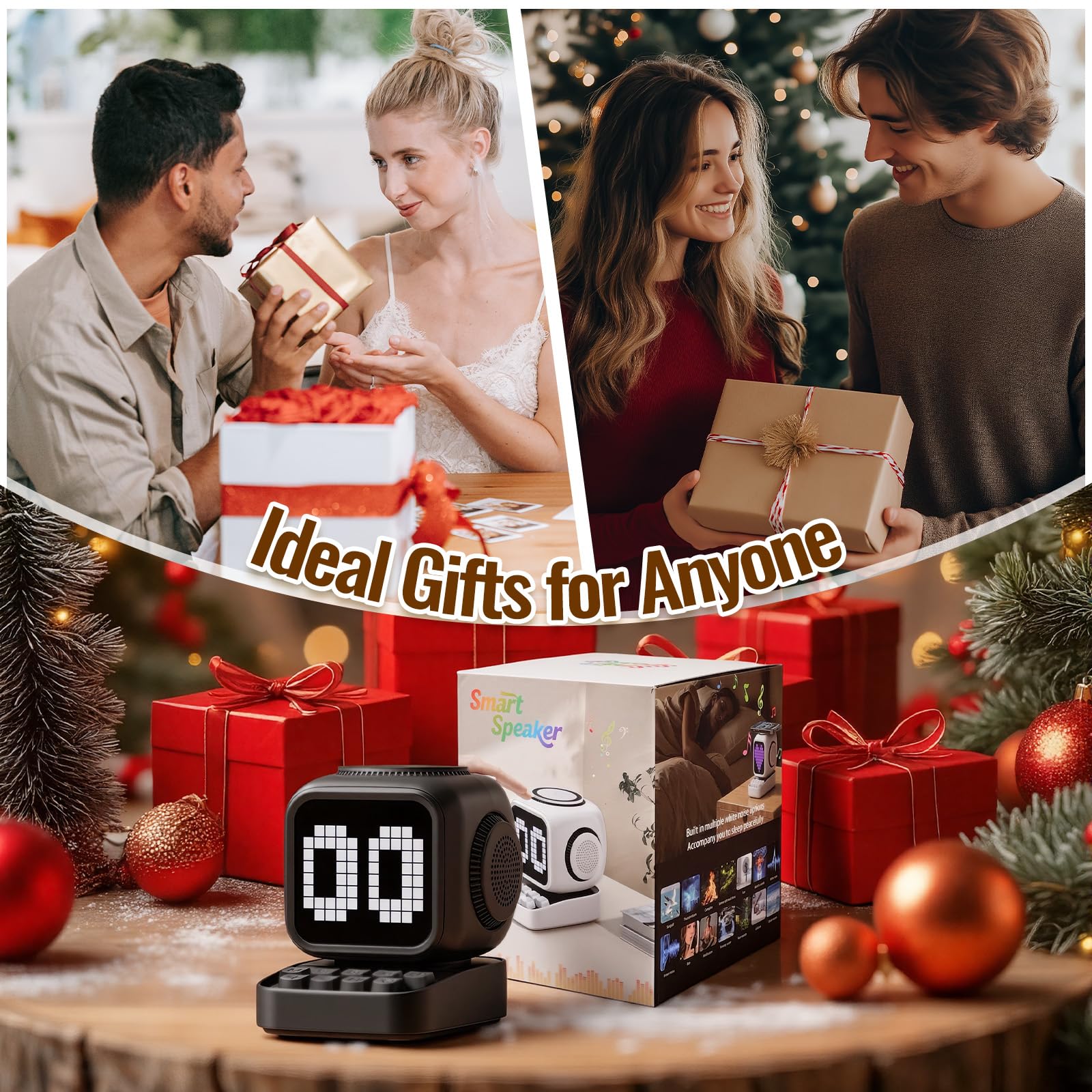 Cassa Bluetooth Portatile Potente 15W con stazione di ricarica induttiva, orologio da tavolo digitale intelligente, sveglia con rumore bianco, per scrivania, ufficio, adatto come regalo (Nero)
