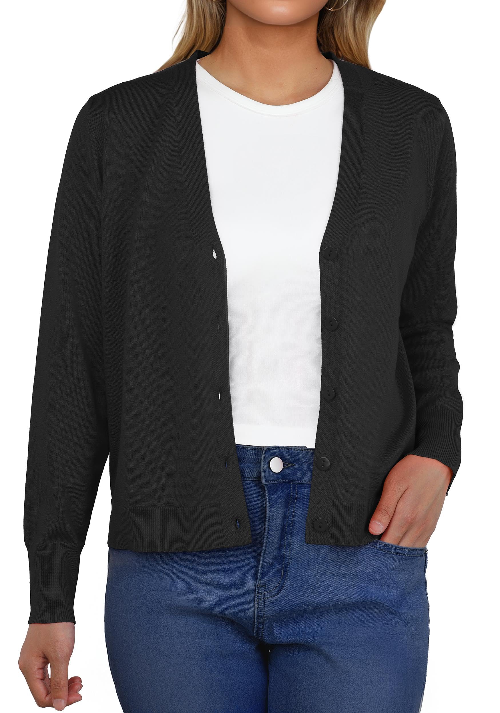 GRECERELLE Damen Leichte Strickjacke mit V-Ausschnitt und Knöpfen Cardigan Damen Lässig Eleganter Sommer Frühling Herbst Weiche Jacke über Top Kleid