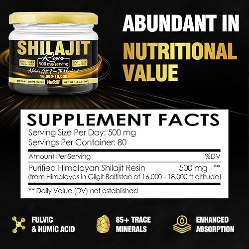 Miniatura 2 de Shilajit orgánico puro del Himalaya de 1.41 oz para suministro de 80 porciones, 500 mg de resina Shilajit con ácido fúlvico natural, ácido húmico y