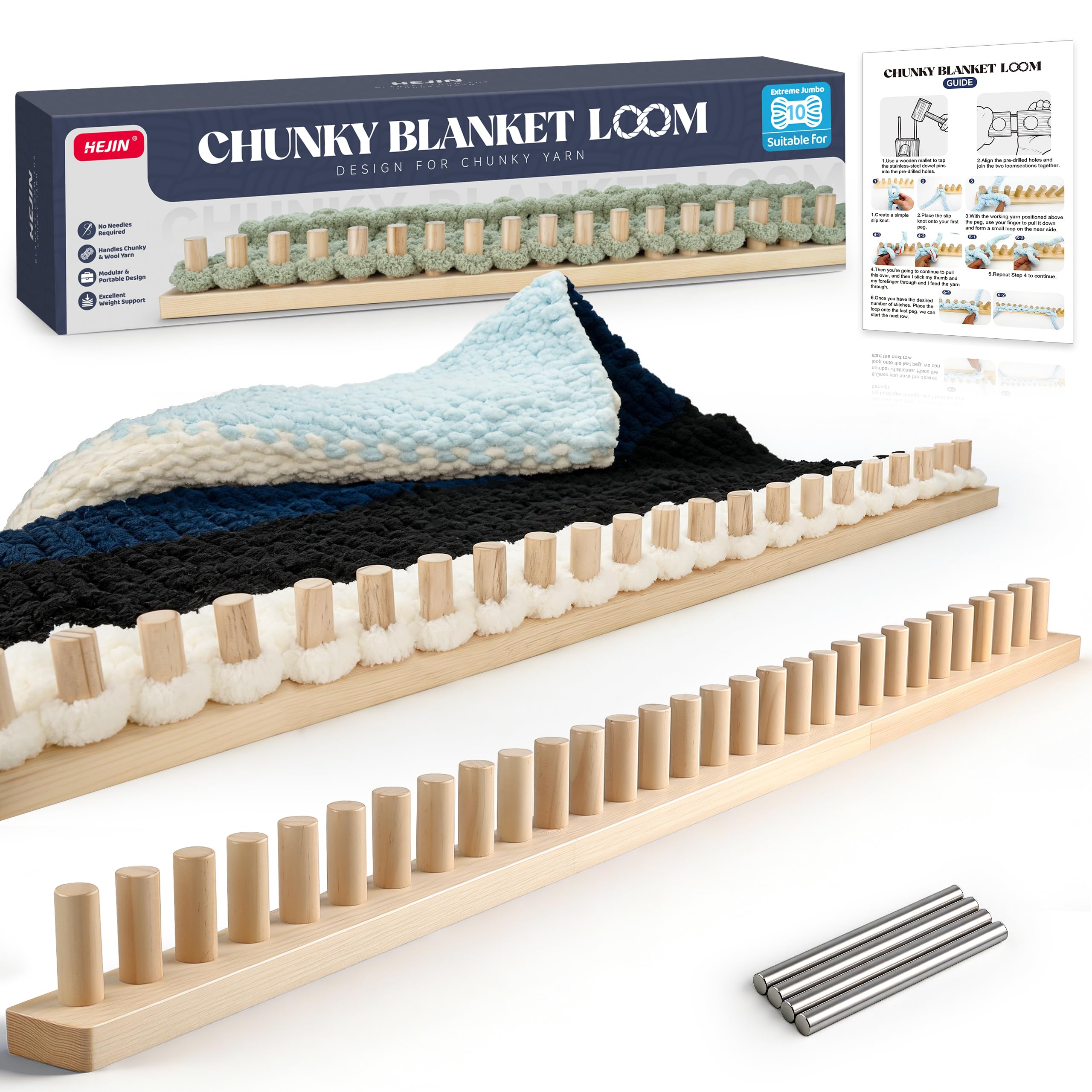 47" Chunky Blanket Loom, Adjustable Size Loom for Chunky Blanket, Knitting Loom Kit No Needles Required, Gift for DIY Craft Enthusiasts, Beginner Friendly Yarn Craft