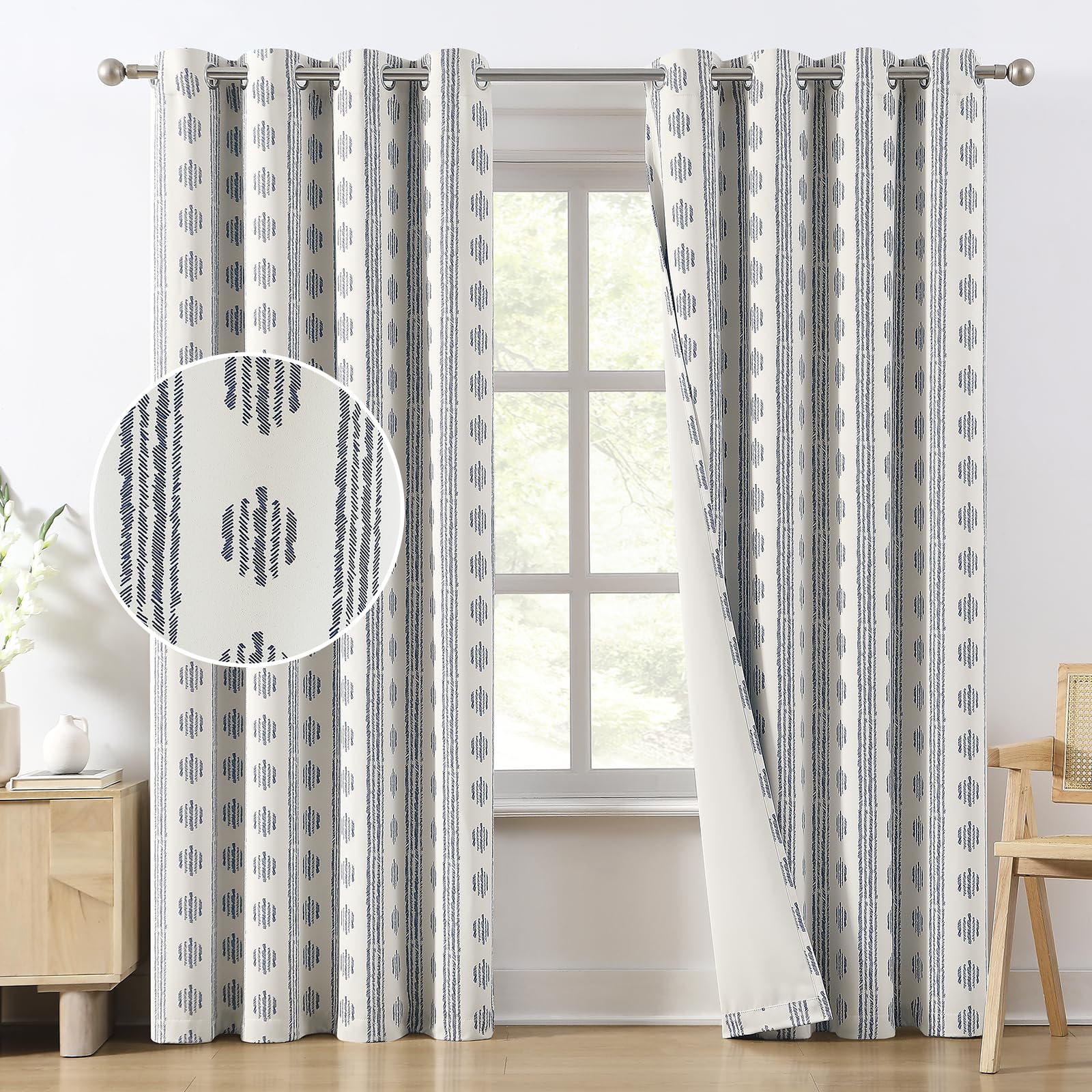 Rideaux occultants bohème beige et bleu 160 cm Melodieux