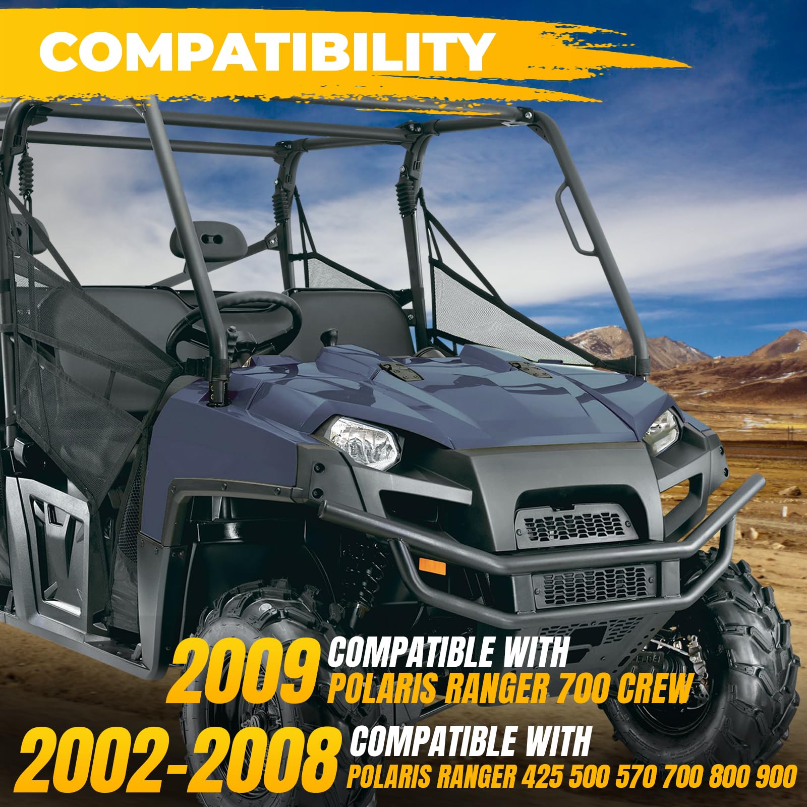 KUAFU UTV Seat Cover Set Compatible with 2002-2008 Polaris Ranger 425 500 570 700 800 900 & 2009 Polaris Ranger 700 Crew 6x6 4x4 4X2 Utility Black