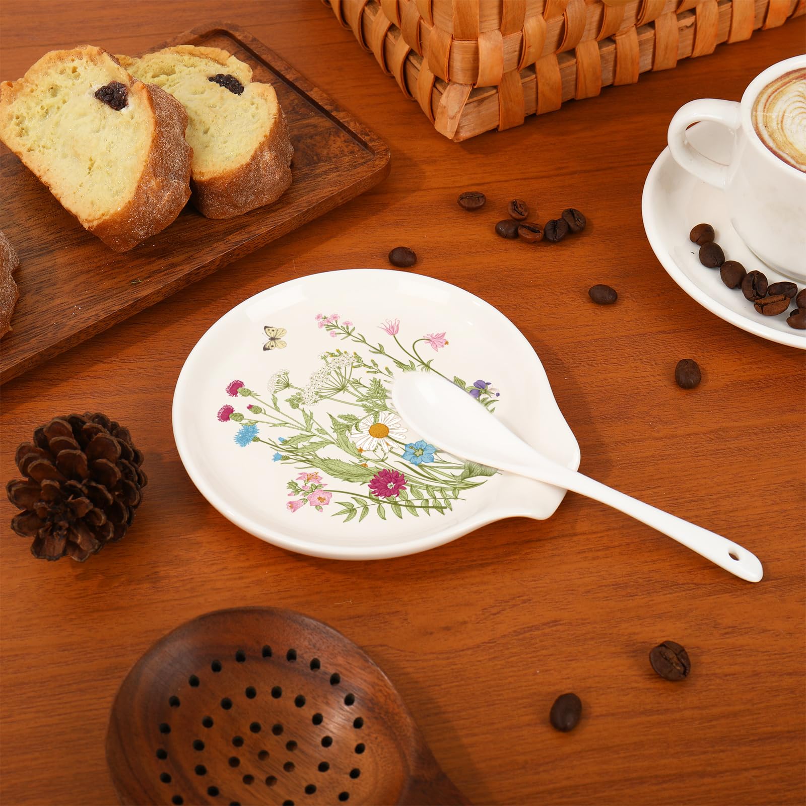 JarThenaAMCS 4.7inch Wildflower Spoon Rest Watercolor Floral