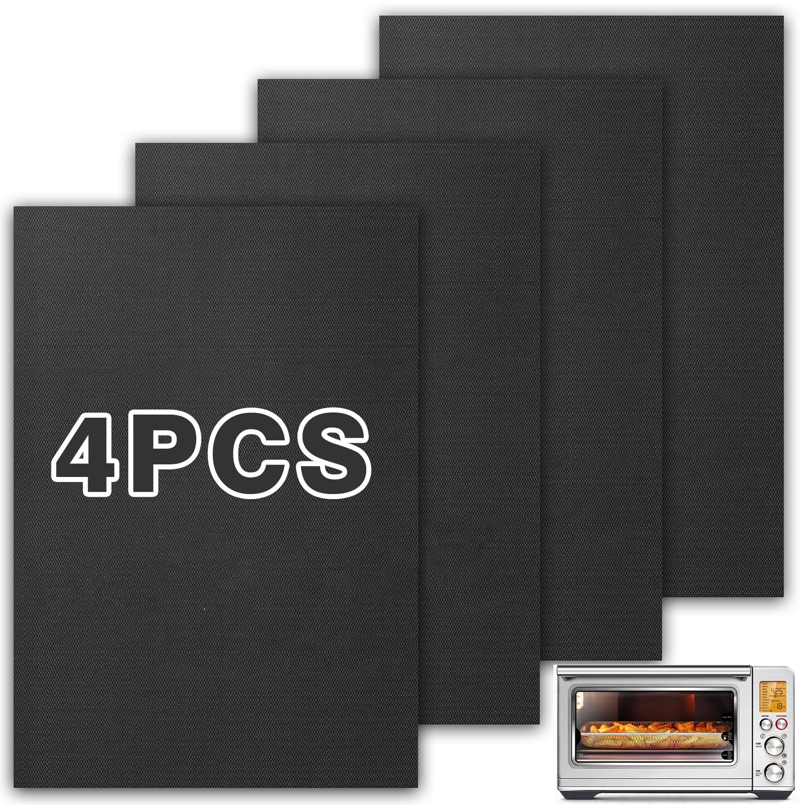 Oven Liners for Bottom of Oven Compatible with Breville BOV900BSS the Smart Oven Air Fryer Pro, Square Air Fryer Liners Reusable Baking Mat, 4 PCS Teflon Sheets for Breville Accessories