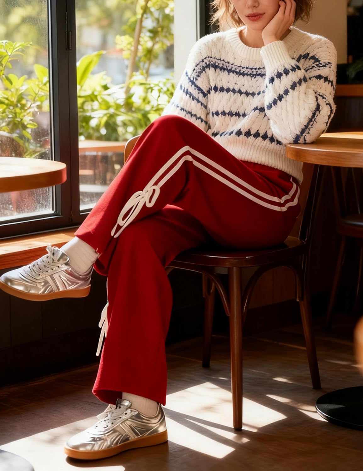 Women's Y2K Baggy Sweatpants Wide Leg Joggers Elastic Waist Striped Athletic Track Pants Lounge Casual Wear - Image 3