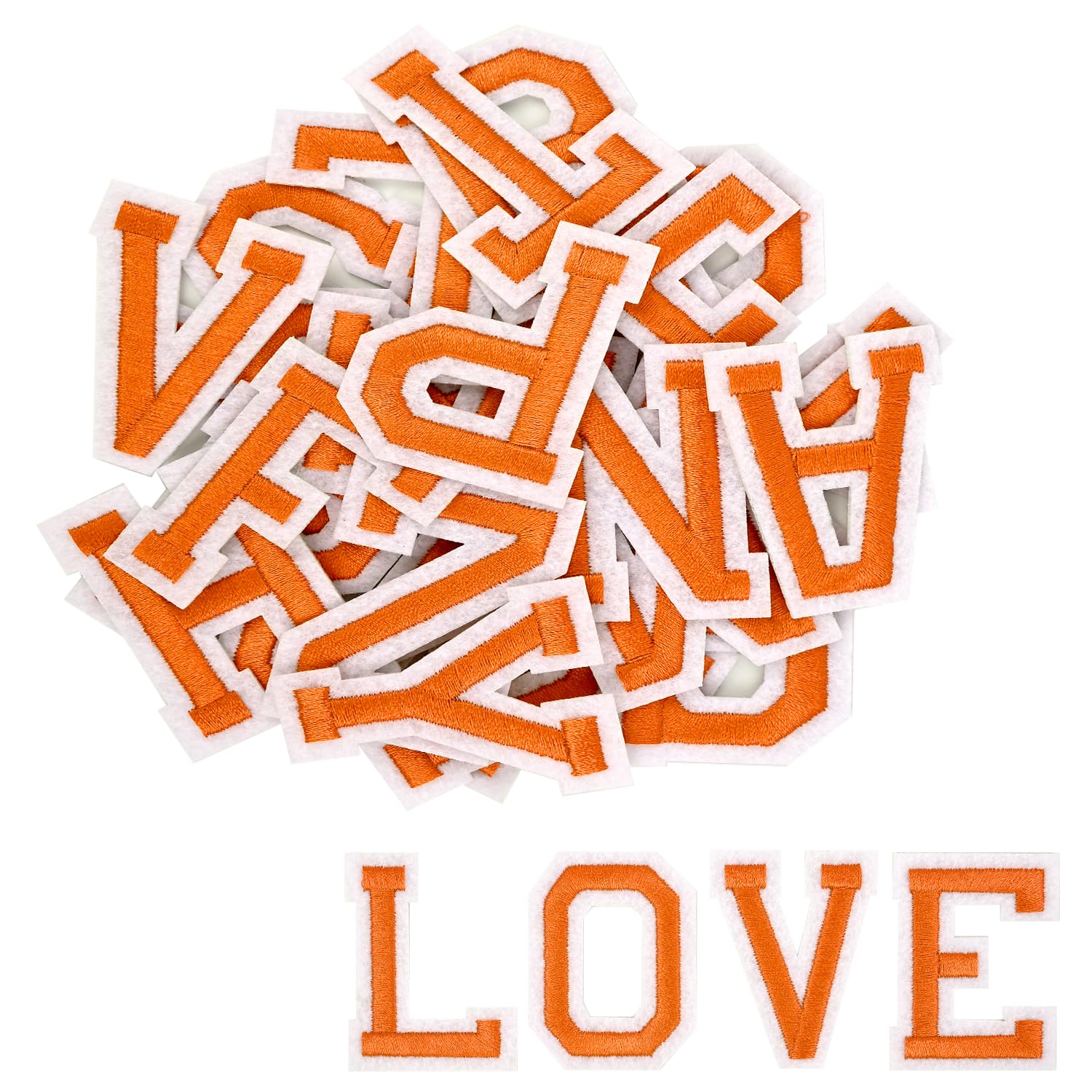 52Pcs Iron on Letters, A to Z Iron on Patches Ironed Adhesive Iron on Letters for Clothes Alphabet Repair Patches Jackets Shirts Hats Bags Jeans DIY Projects (Orange) — image 1