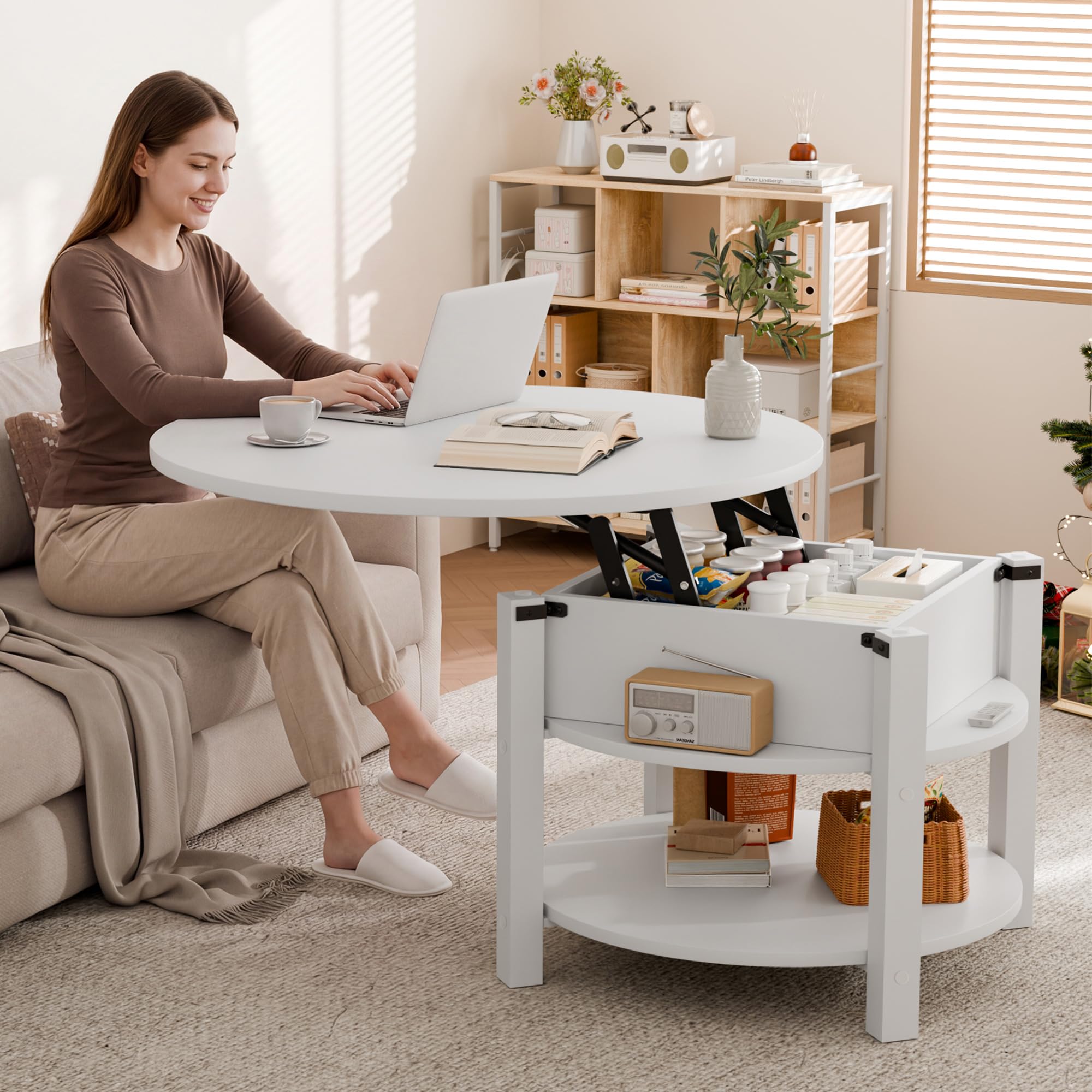 eluchang table basse ronde rangement