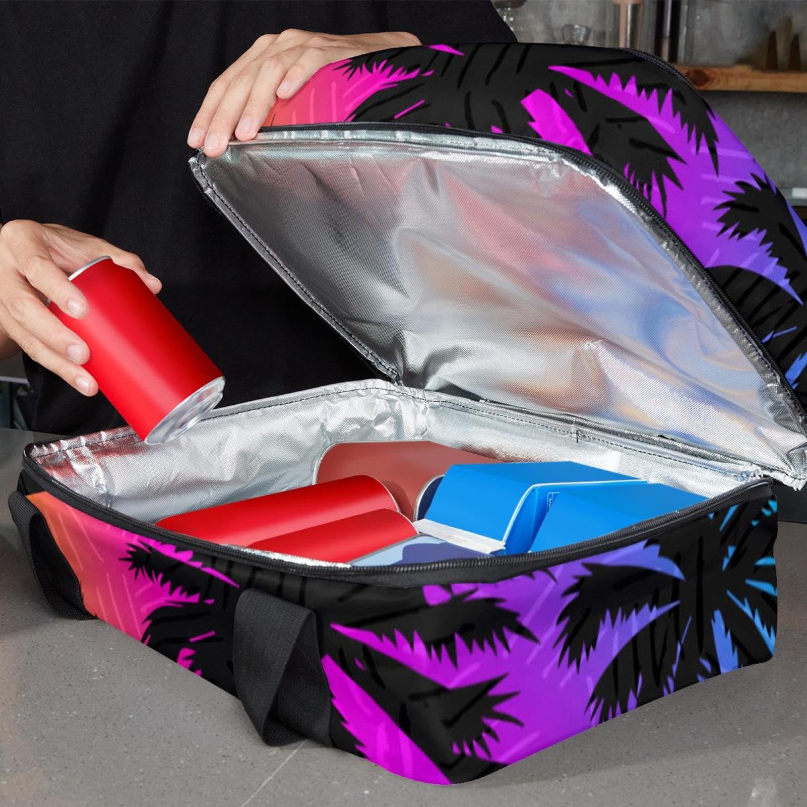 Grand sac à déjeuner isotherme pour homme et femme, double couche, étanche, étanche, réutilisable, sac fourre-tout pour le travail, l'école, le pique-nique, la plage, le camping, les voyages, motif
