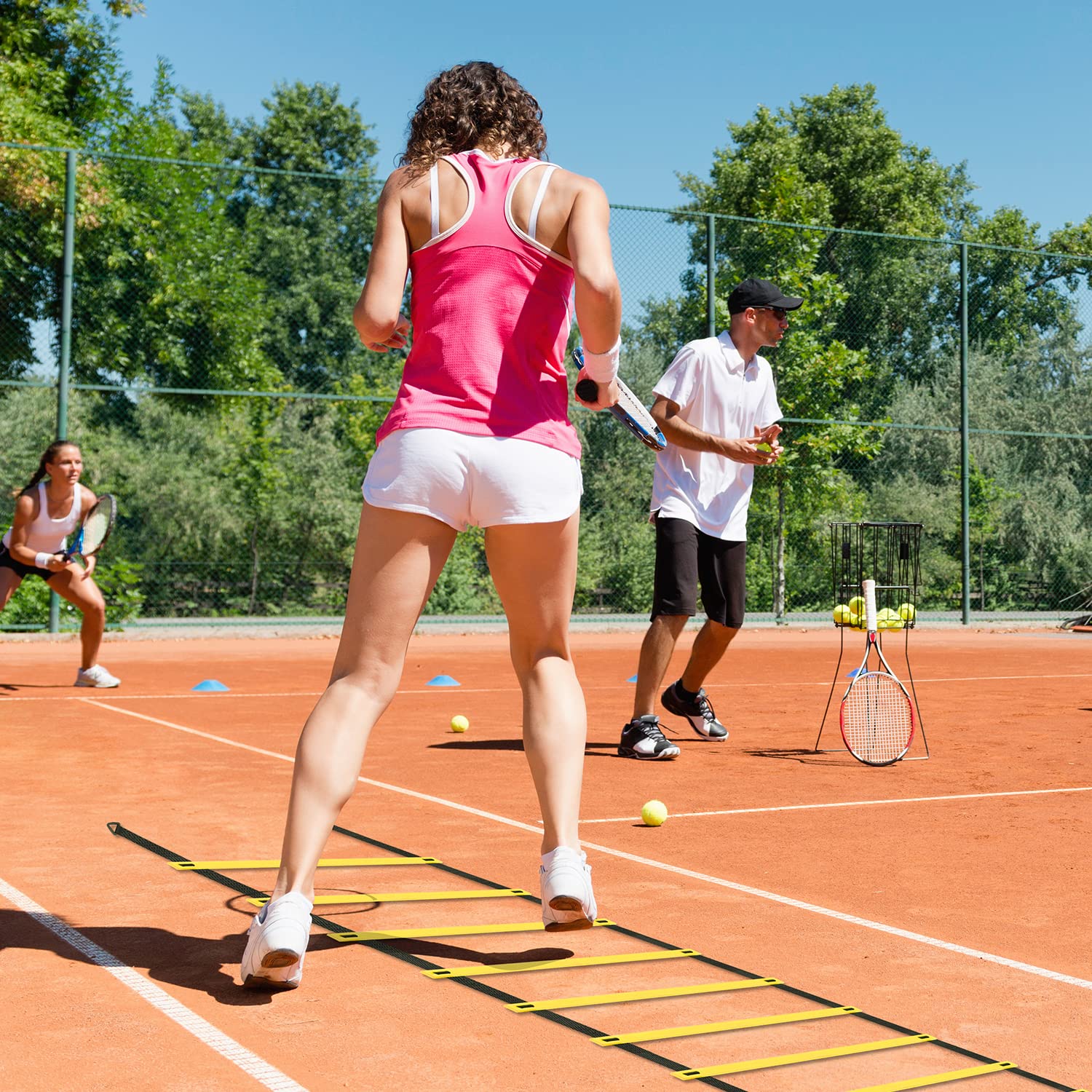 Ohuhu Ensemble d'entrainement pour échelle d'agilité Échelle de Vitesse de 12 Rangs et 4 piquets, équipement de Jeu de Pieds pour Les Exercices de Football